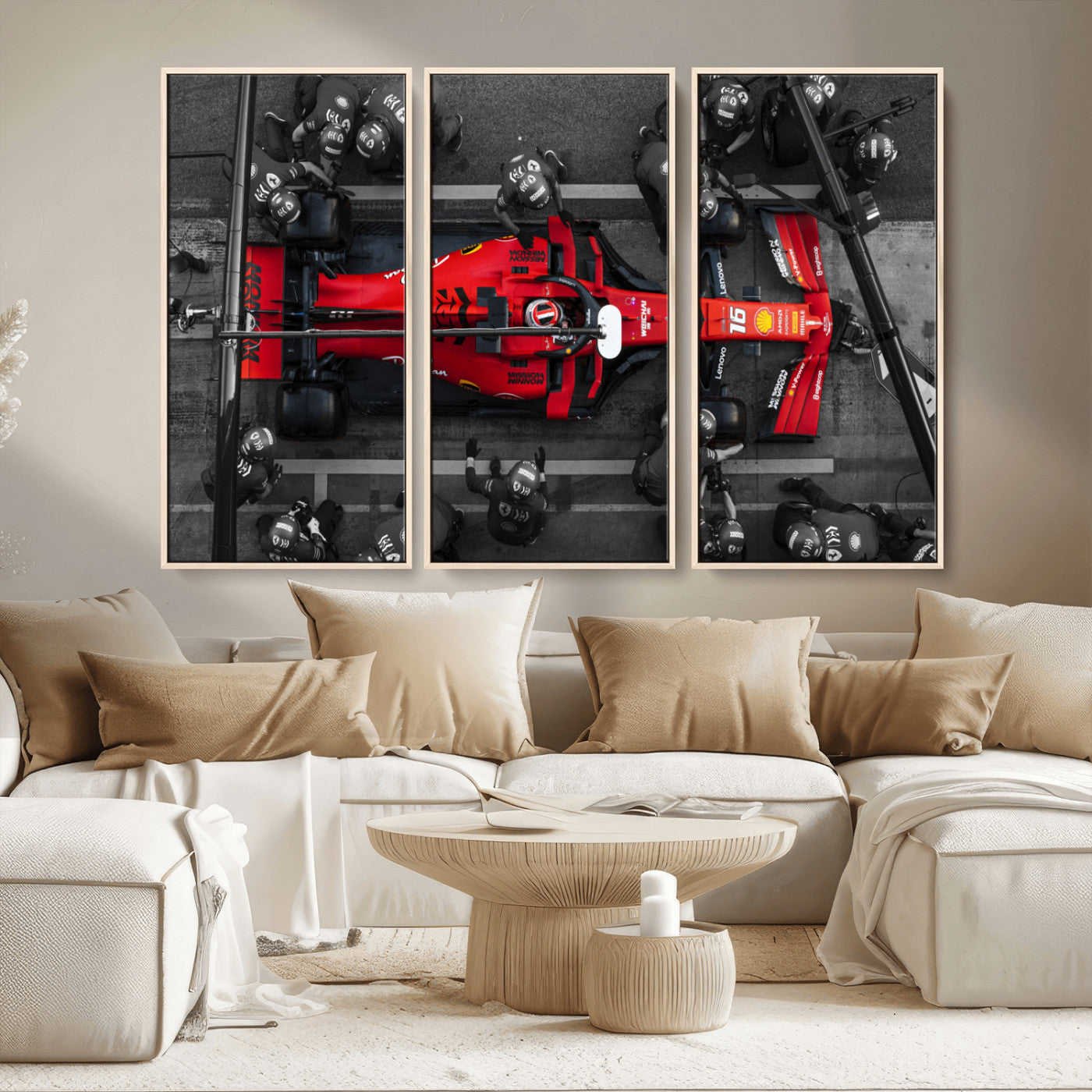 99356-MGV-CV-36X24-Ferrari Pit Stop Wall Art – Formula 1 Racing Car Canvas Print, Red Speed Machine Motorsport Decor for Office, Garage, Man Cave or