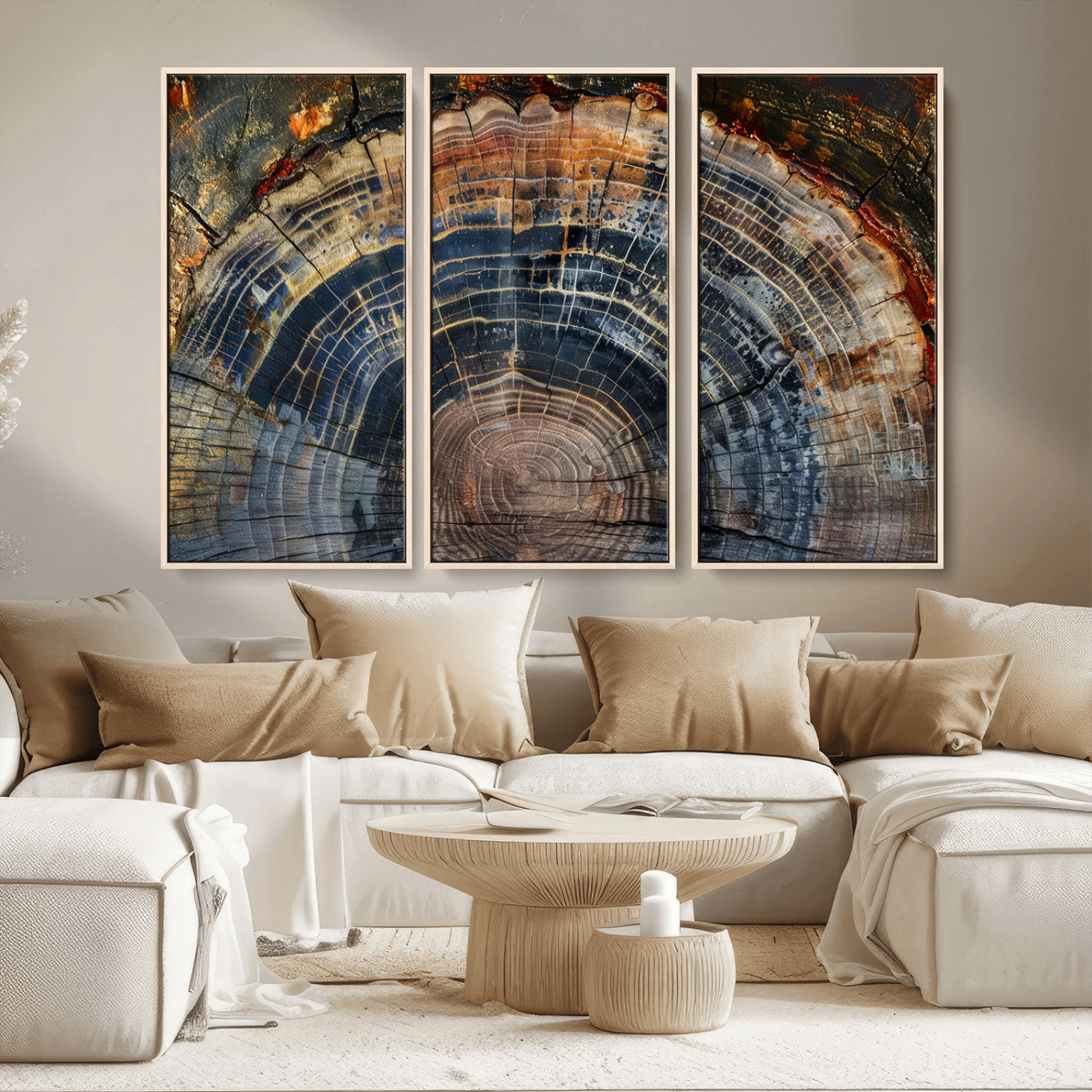 16193-MGV-CV-36X24-Tree Ring Wall Art – Abstract Wood Grain Canvas Print, Rustic Nature Texture Artwork Poster for Living Room, Bedroom, Office,