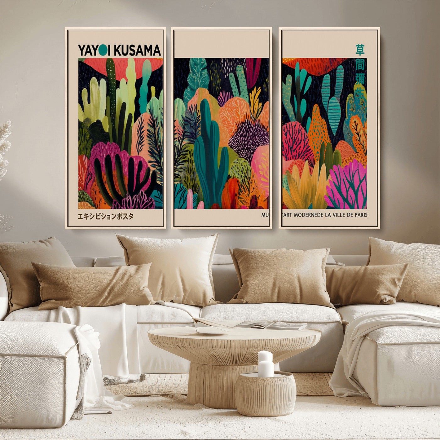 45711-MGV-CV-36X24-Yayoi Kusama Wall Art Canvas Print, Framed Abstract Yayoi Kusama Art Picture Print, Japanese Wabi Sabi Perfect Modern Abstract