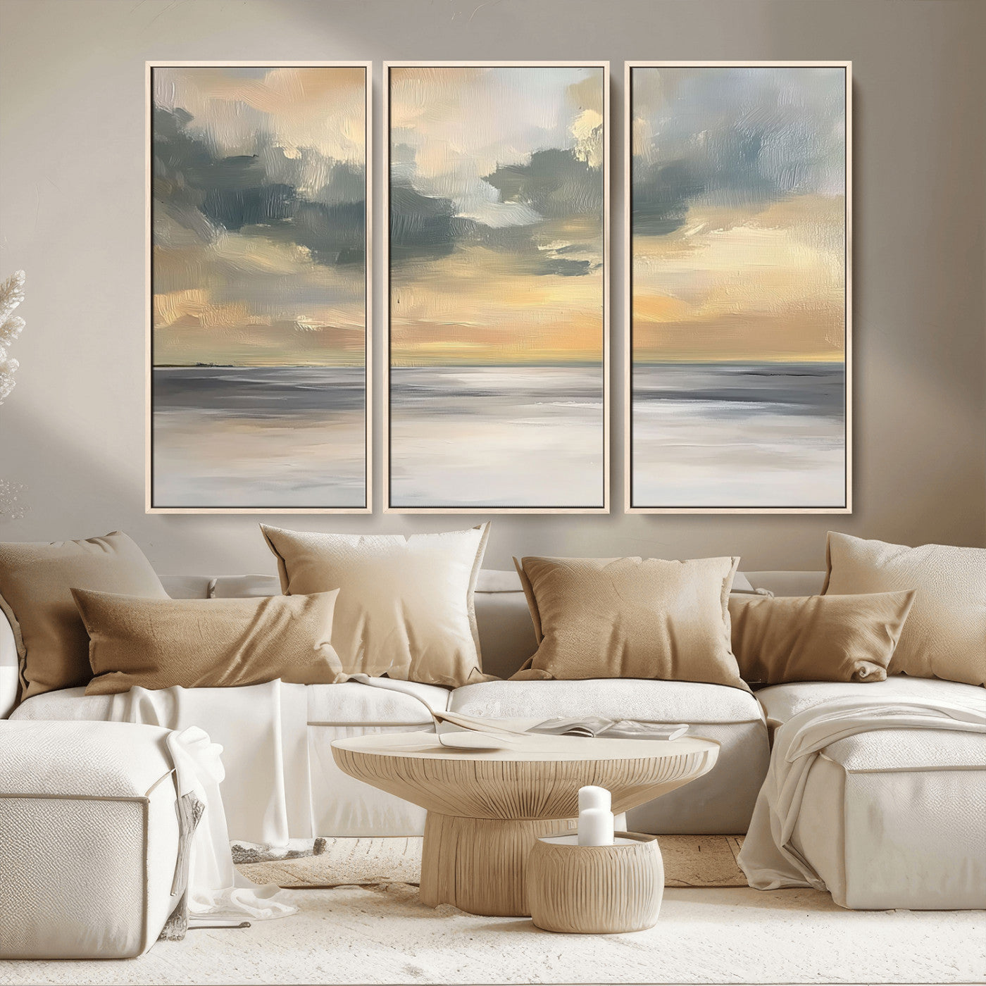 45544-MGV-CV-36X24-Ocean Sunset Wall Art – Serene Seascape Canvas Print with Golden Sky and Calm Water, Coastal Beach Artwork for Living Room,