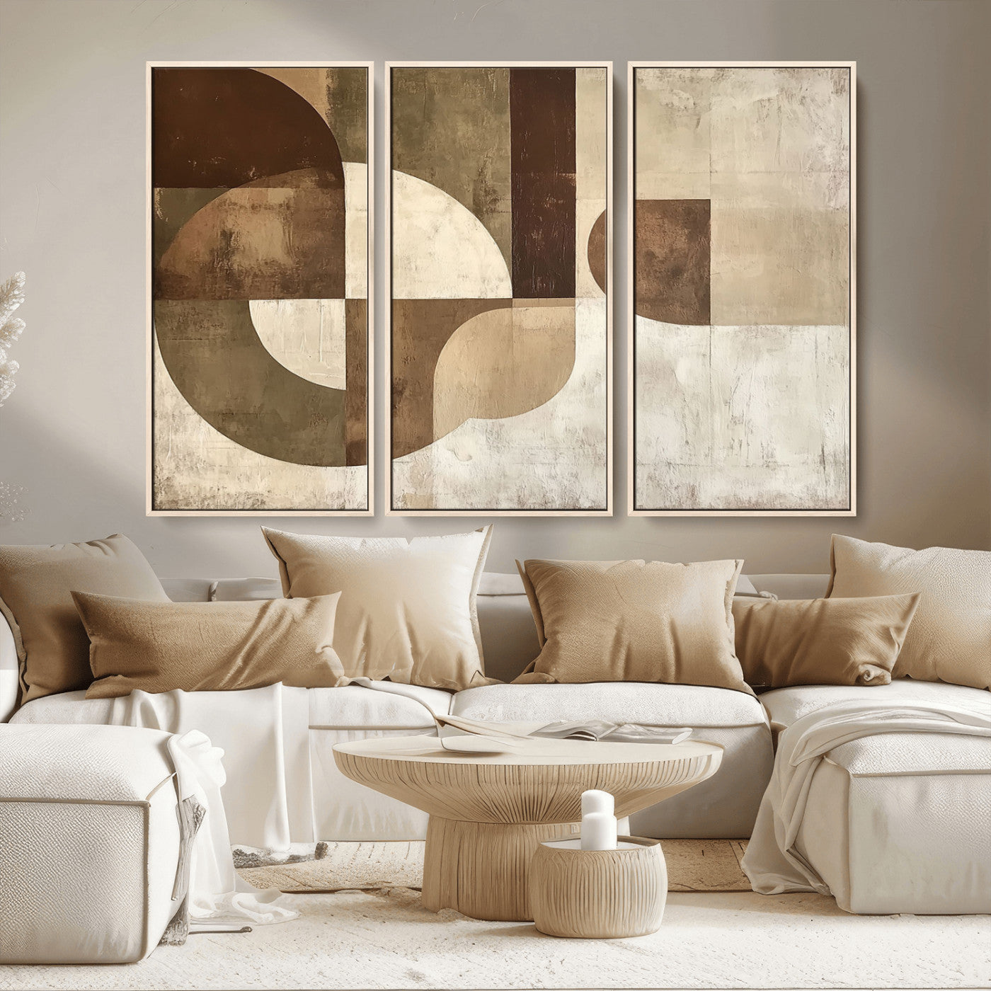59767-MGV-CV-36X24-Abstract Geometric Shapes Wall Art – Modern Minimalist Canvas Print, Neutral Brown Beige Tan Artwork for Living Room, Bedroom,