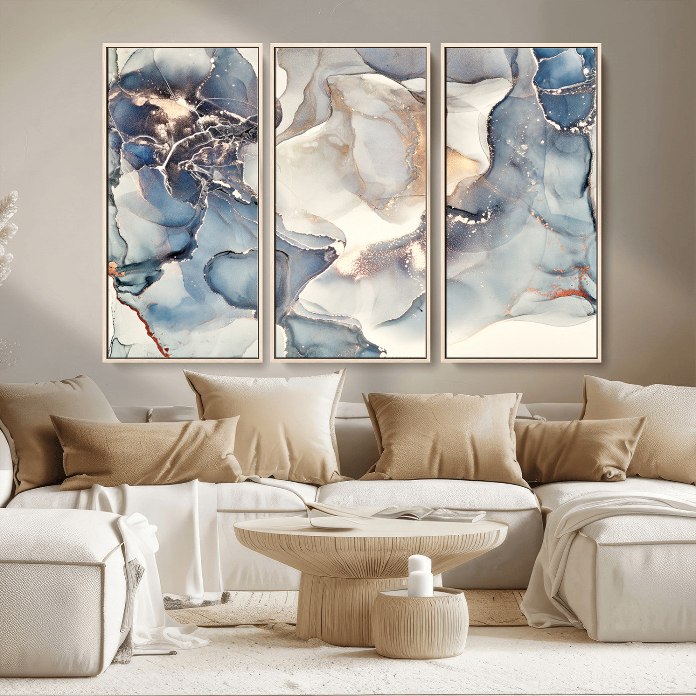 51497-MGV-CV-36X24-Abstract Blue and Gold Wall Art – Modern Fluid Ink Style Canvas Print, Elegant Contemporary Decor for Living Room, Office