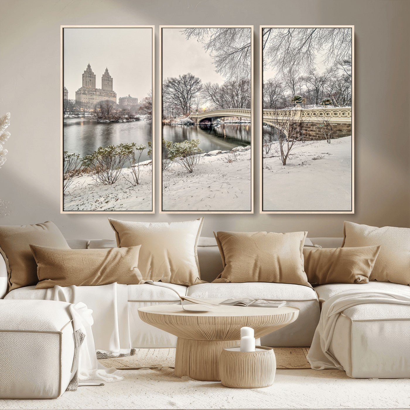 60292-MGV-CV-36X24-Central Park Winter Wall Art – Snowy Bow Bridge Canvas Print, Scenic New York City Landscape Photography for Living Room, Bedroom