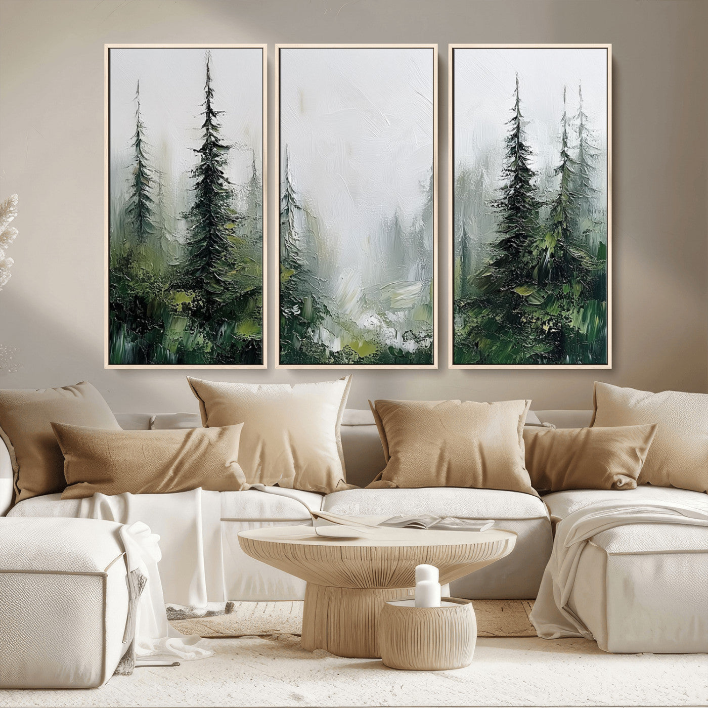 76014-MGV-CV-36X24-Forest Wall Art – Textured Canvas Print Featuring Misty Evergreen Pines and Woodland Landscape, Rustic Nature Artwork for Living