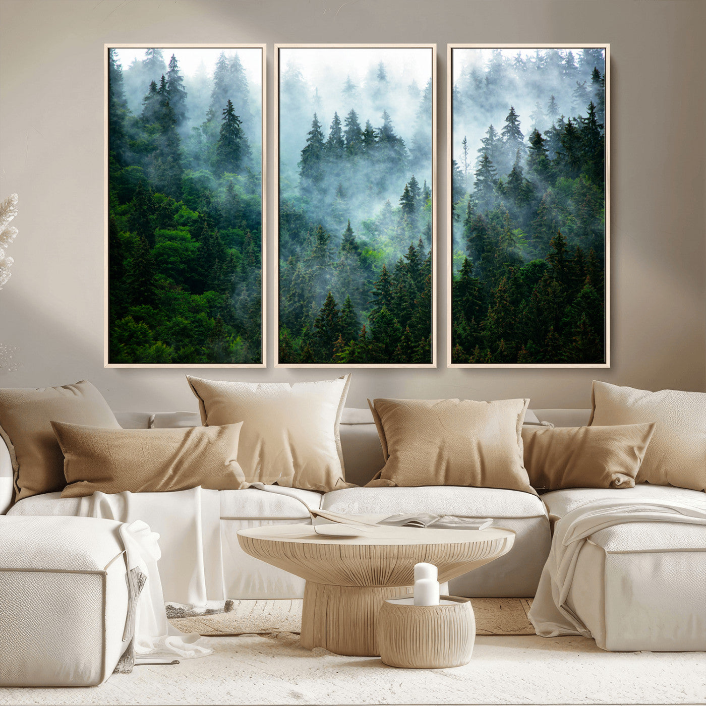 17393683-MGV-CV-36X24-Misty Forest Art Wall Art Canvas Print, Framed Foggy Mountain Art Art Picture Print, Scenic Wall Print Perfect Decor Artwork