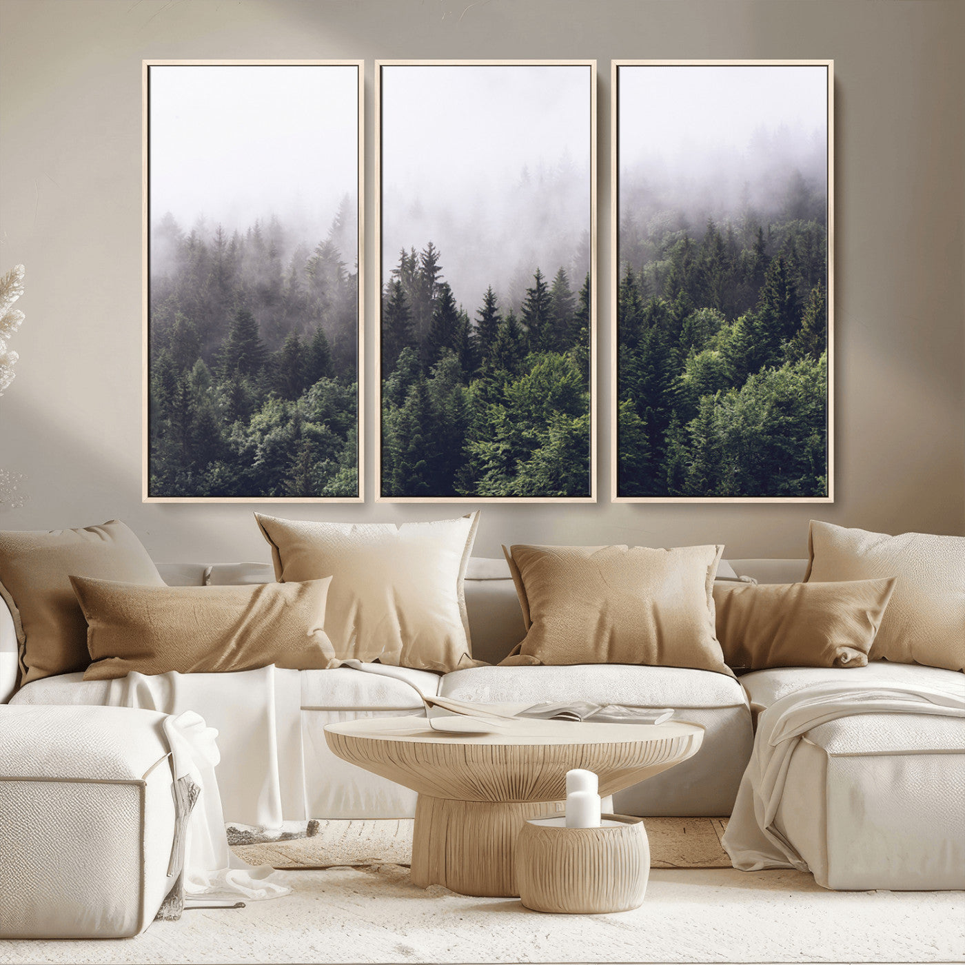 62890402-MGV-CV-36X24-Misty Forest Wall Art Canvas Print, Framed Foggy Pines Art Picture Print, Pine Valley Perfect Moody Woodland Decor Artwork