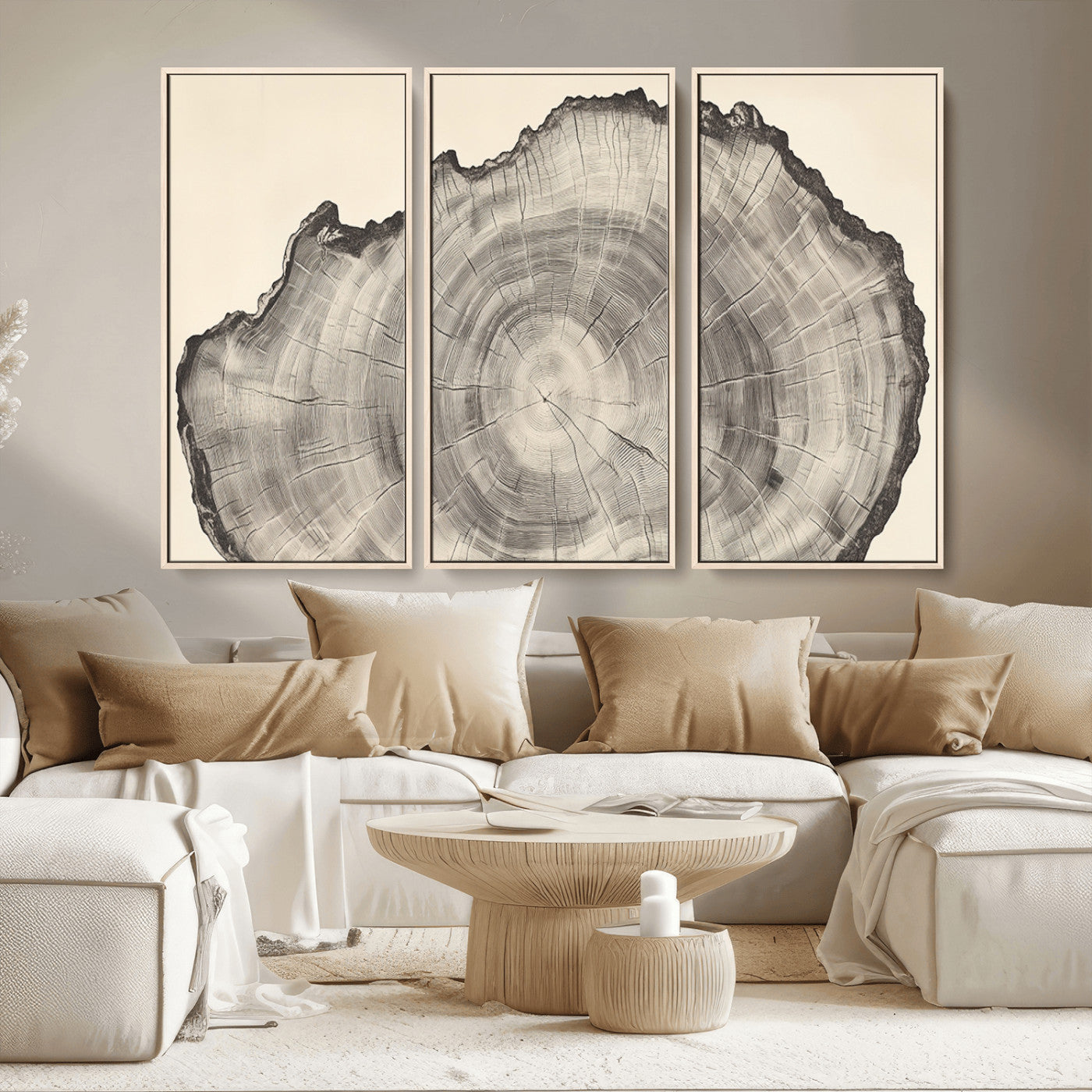 98921313-MGV-CV-36X24-Tree Ring Wall Art Canvas Print, Framed Wood Slice Art Picture Print, Minimalist Wood Perfect Rustic Academic Decor Artwork