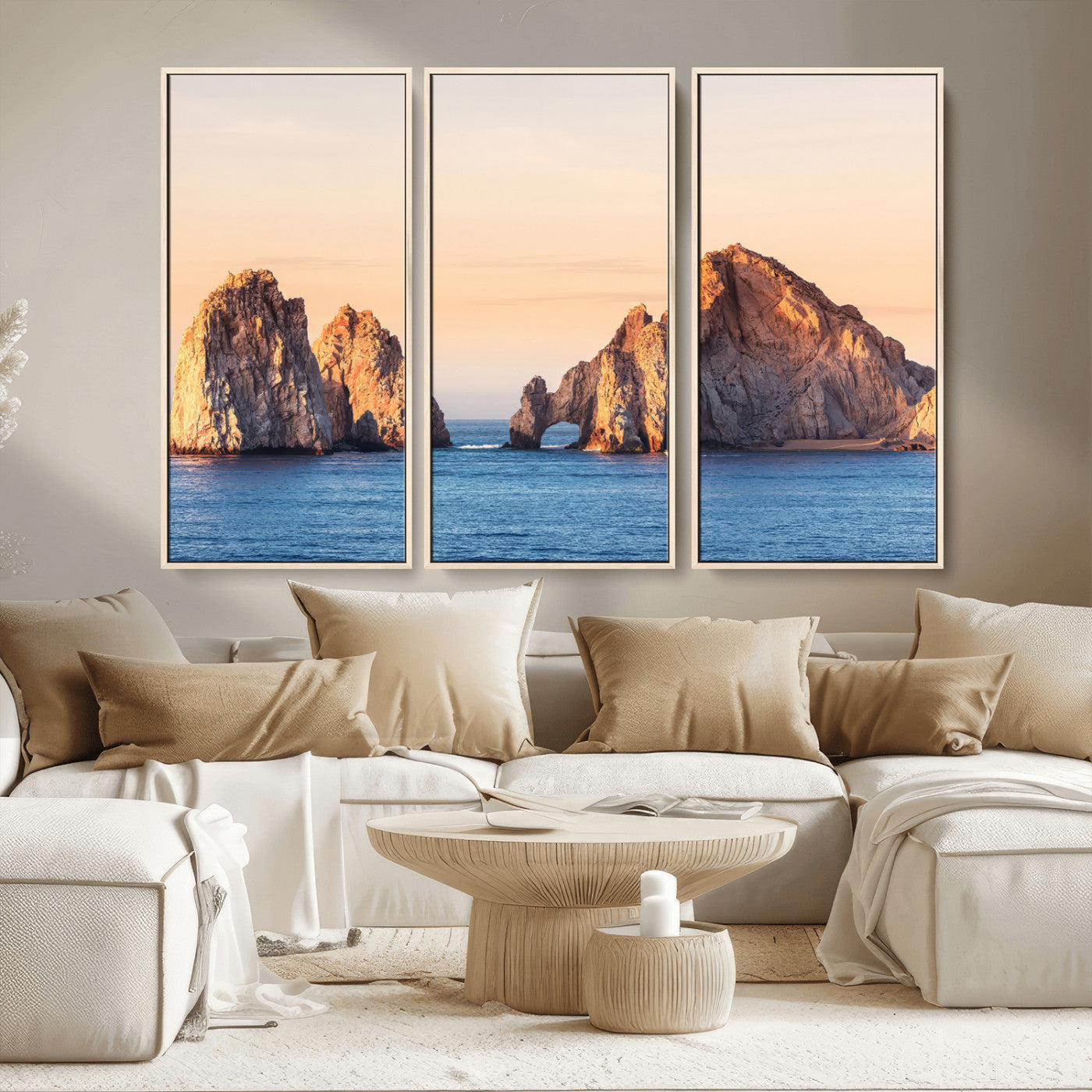 72996116-MGV-CV-36X24-El Arco Wall Art Canvas Print, Framed Cabo Rocks Art Picture Print, Ocean Arch Perfect Golden Coastal Landmark Decor Artwork