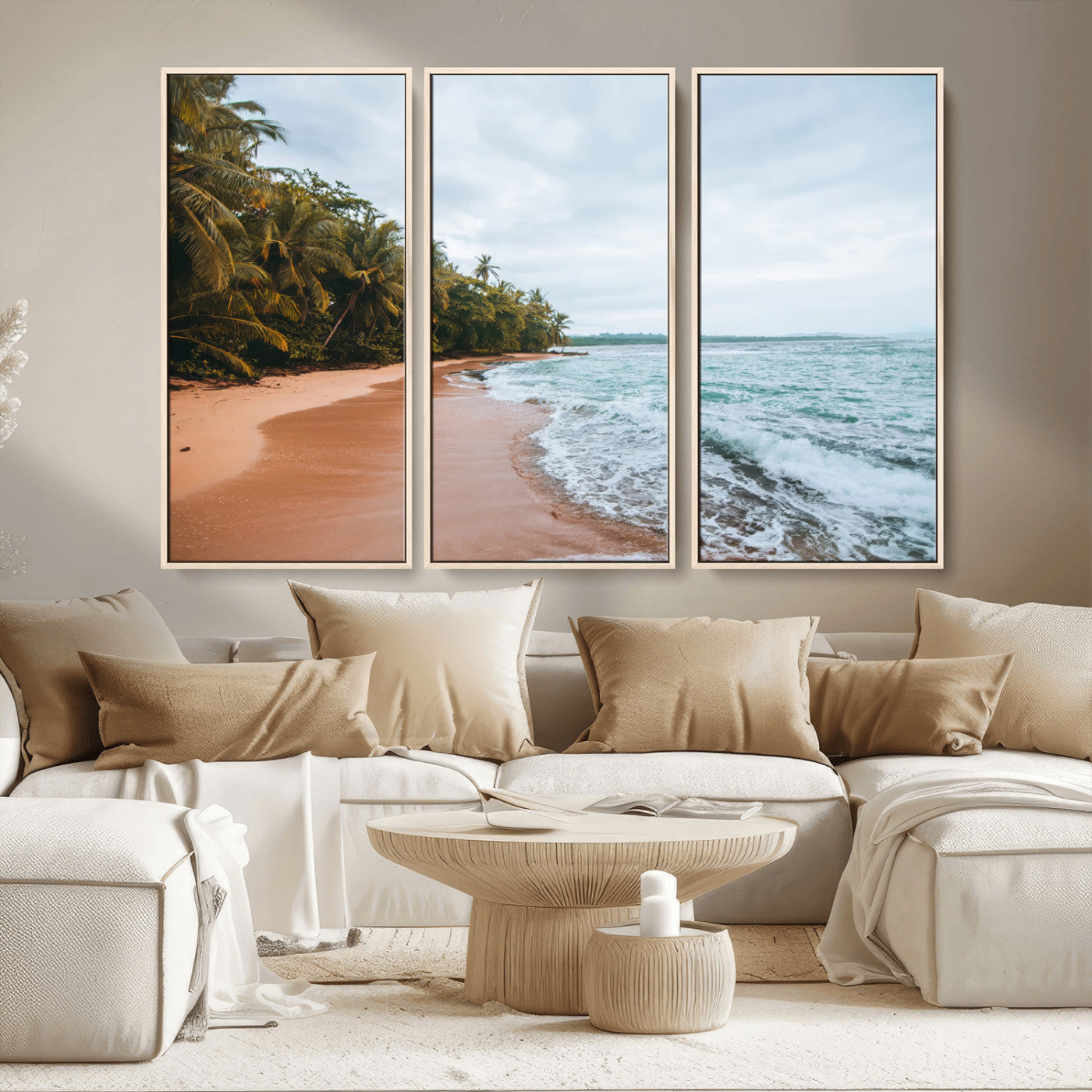 88125882-MGV-CV-36X24-Tropical Shoreline Wall Art Canvas Print, Framed Palm Trees Art Picture Print, Tropical Ocean Perfect Tropical Coastal Decor