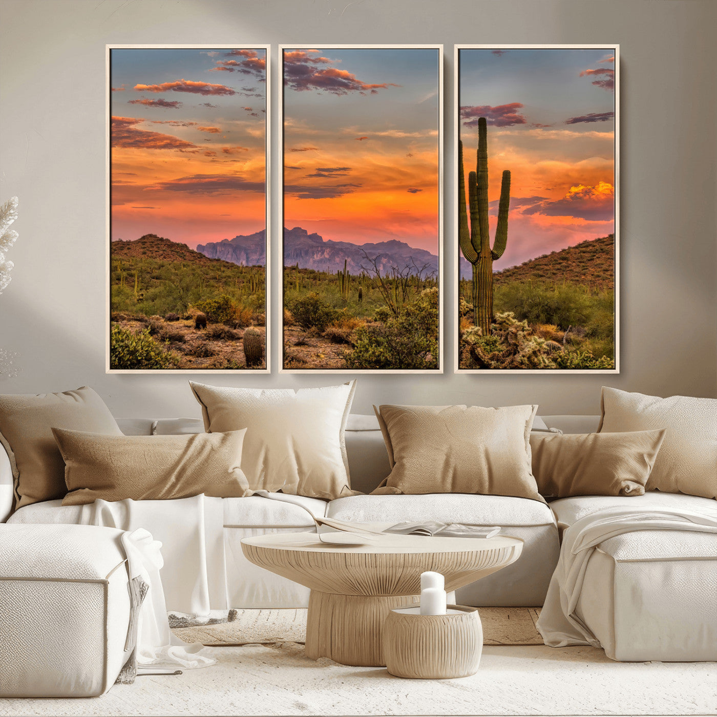 25332783-MGV-CV-36X24-Saguaro Cactus Wall Art Canvas Print, Framed Arizona Sunset Art Picture Print, Sonoran Desert Perfect Southwestern Boho Decor