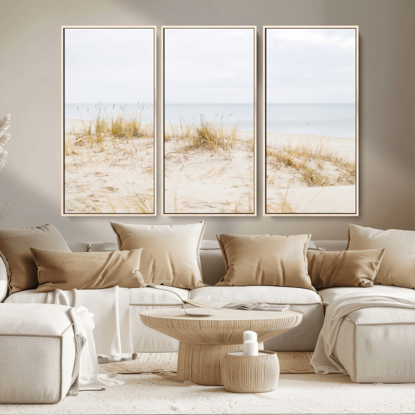 13146857-MGV-CV-36X24-Beach Dunes Wall Art Canvas Print, Framed Soft Horizon Art Picture Print, Coastal Grass Perfect Minimalist Coastal Decor Artwork