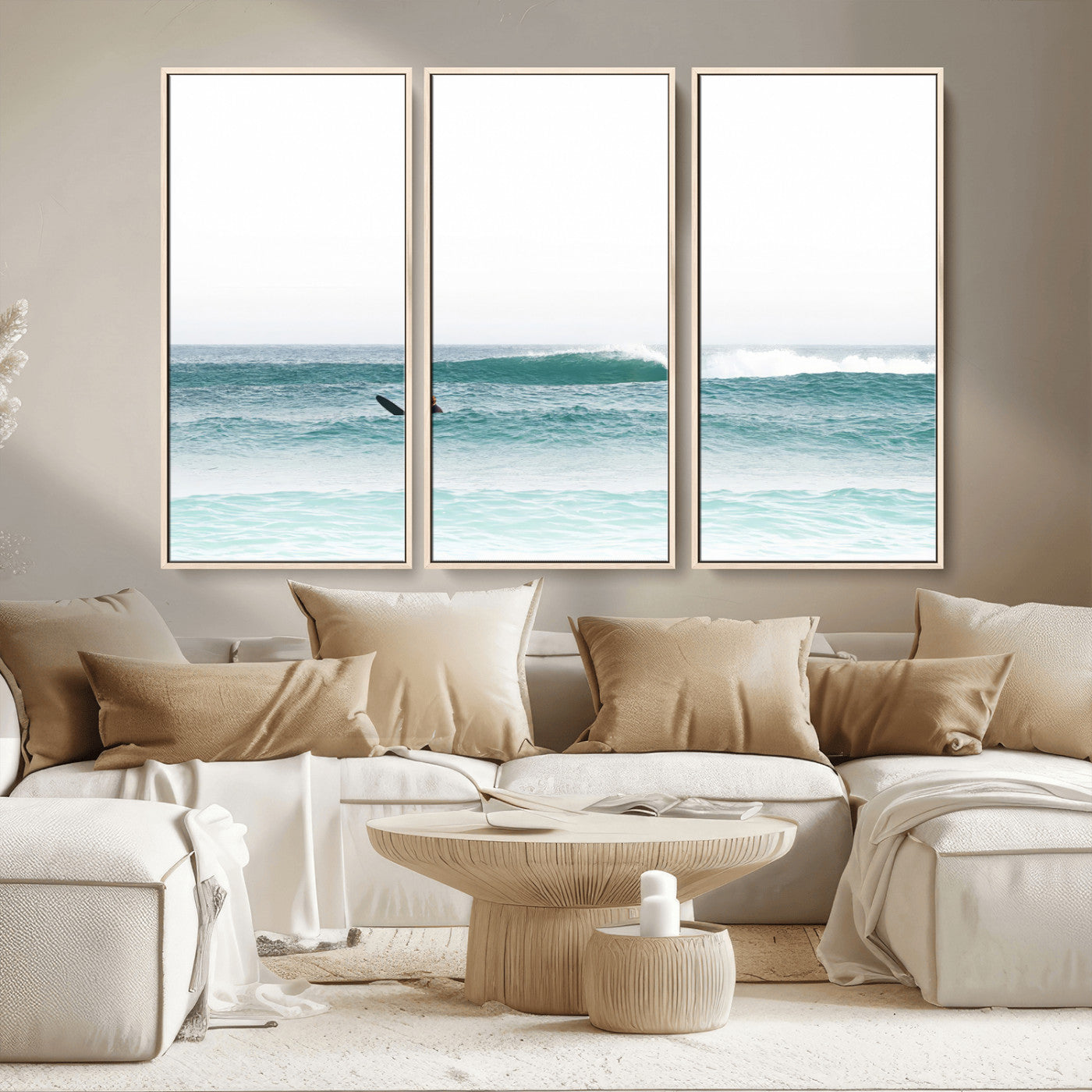 56345117-MGV-CV-36X24-Minimalist Surfing Wall Art Canvas Print, Framed Ocean Waves Art Picture Print, Soft Ocean Perfect Minimalist Coastal Decor