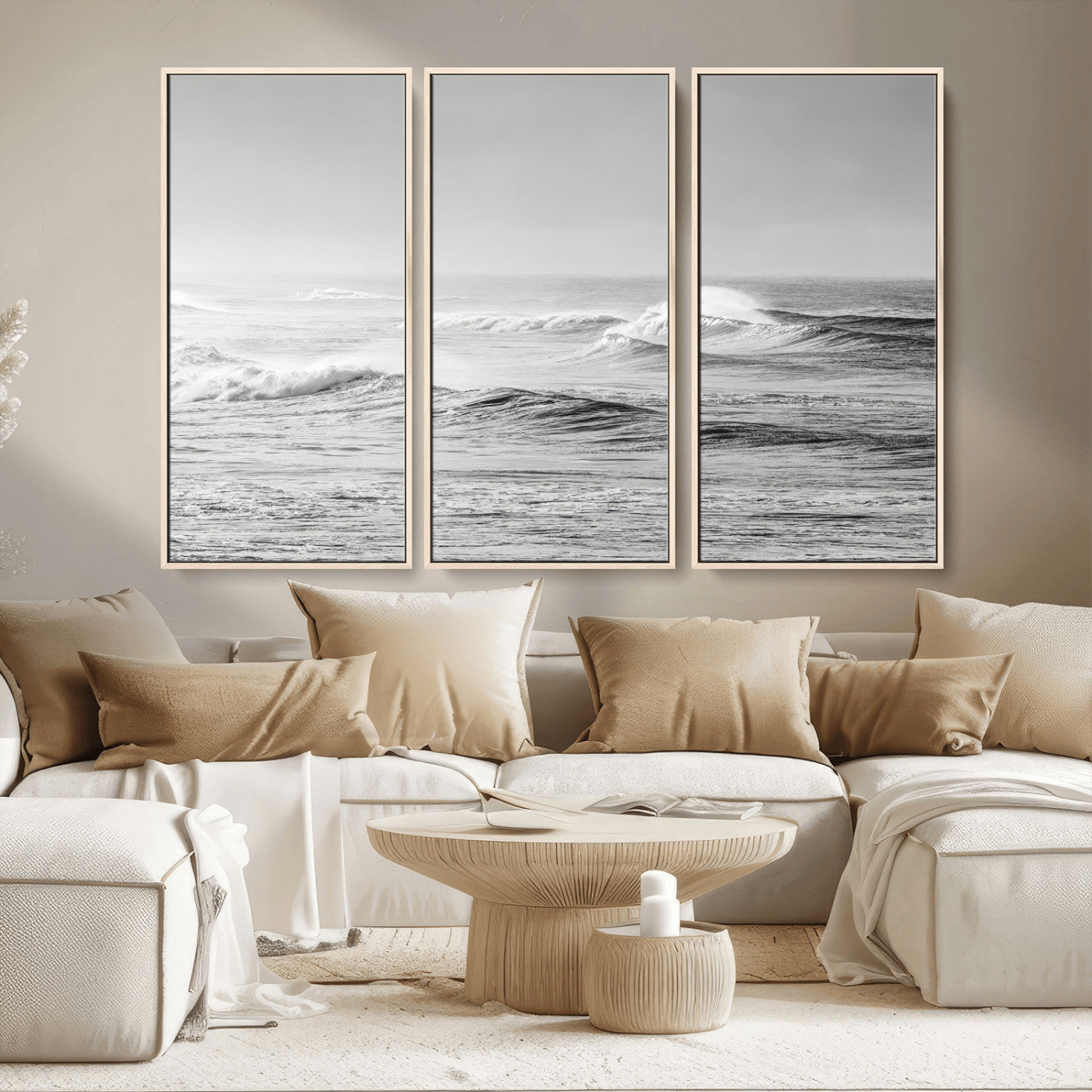 98634812-MGV-CV-36X24-Black and White Ocean Waves Wall Art – Minimalist Sea Canvas Print, Coastal Photography Decor for Living Room, Bedroom or Office