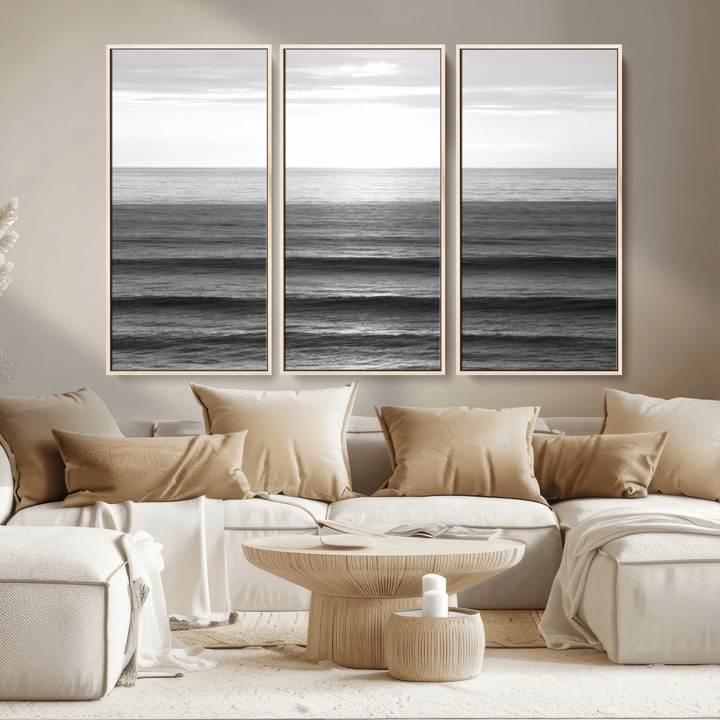 47305203-MGV-CV-36X24-Monochrome Ocean Wall Art Canvas Print, Framed Moody Ocean Art Picture Print, Calm Ocean Perfect Minimalist Coastal Decor Artwork
