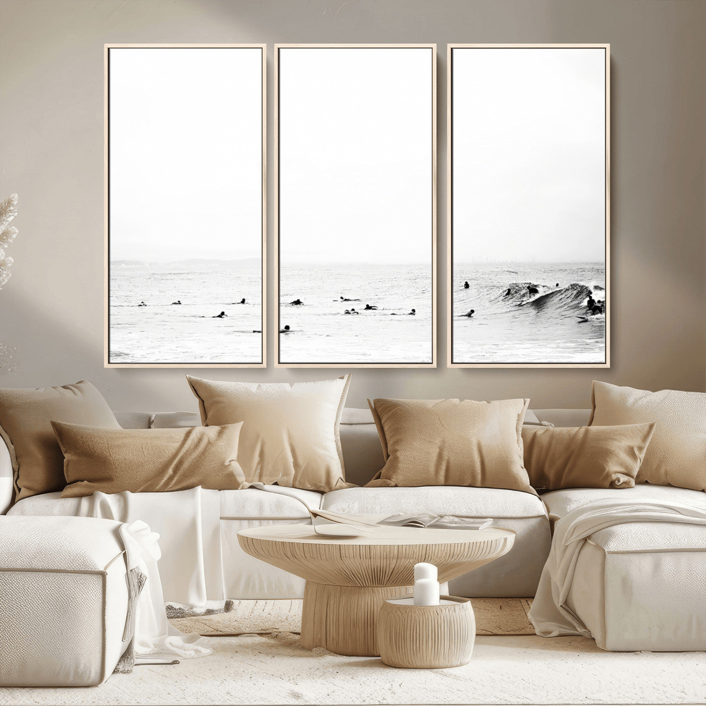 38441169-MGV-CV-36X24-Monochrome Swimming Wall Art Canvas Print, Framed Ocean Horizon Art Picture Print, Moody Coastal Perfect Minimalist Coastal Decor