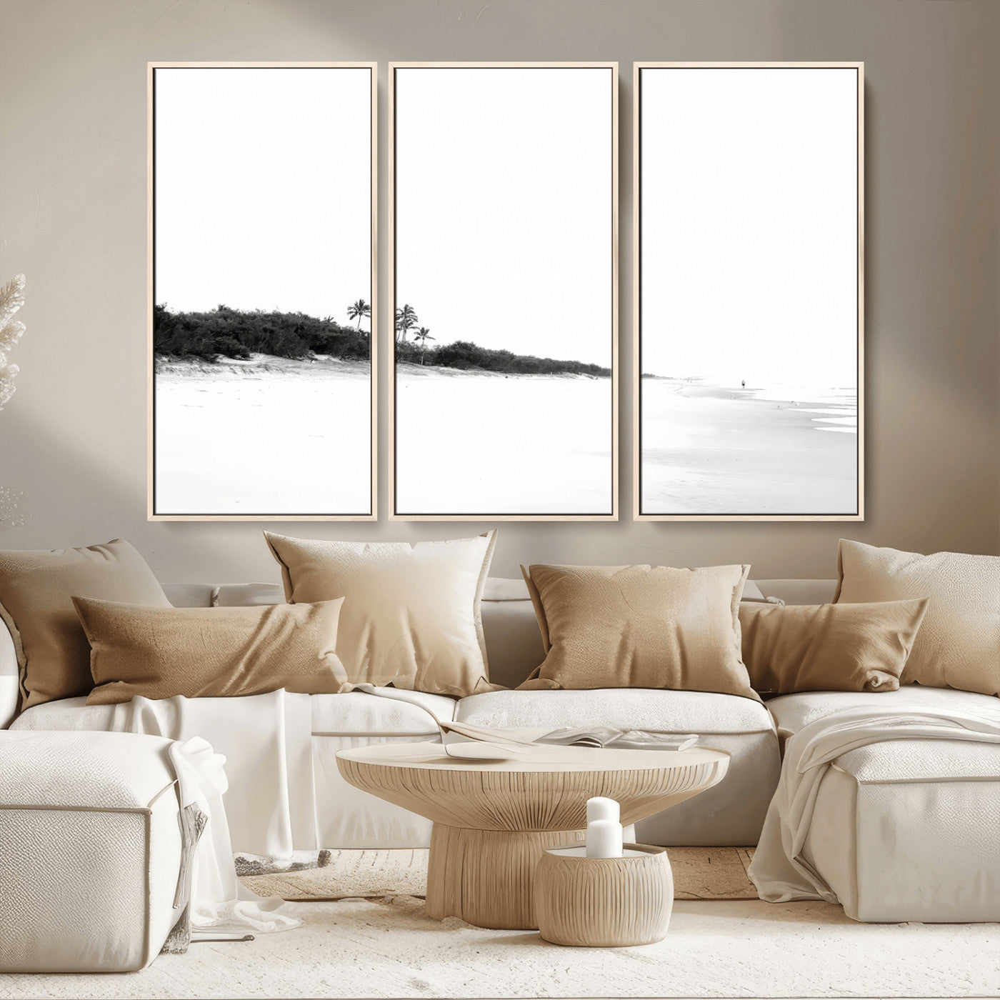 29611516-MGV-CV-36X24-Black White Beach Wall Art Canvas Print, Framed Palm Trees Art Picture Print, Monochrome Tropical Perfect Minimalist Coastal Decor