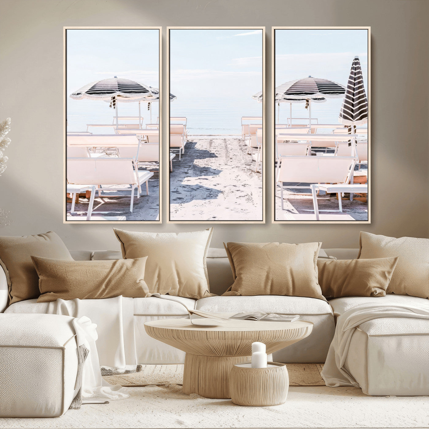 67623952-MGV-CV-36X24-Minimalist Beach Wall Art Canvas Print, Framed Pastel Sand Art Picture Print, Beach Aesthetic Perfect Coastal Minimalist Decor