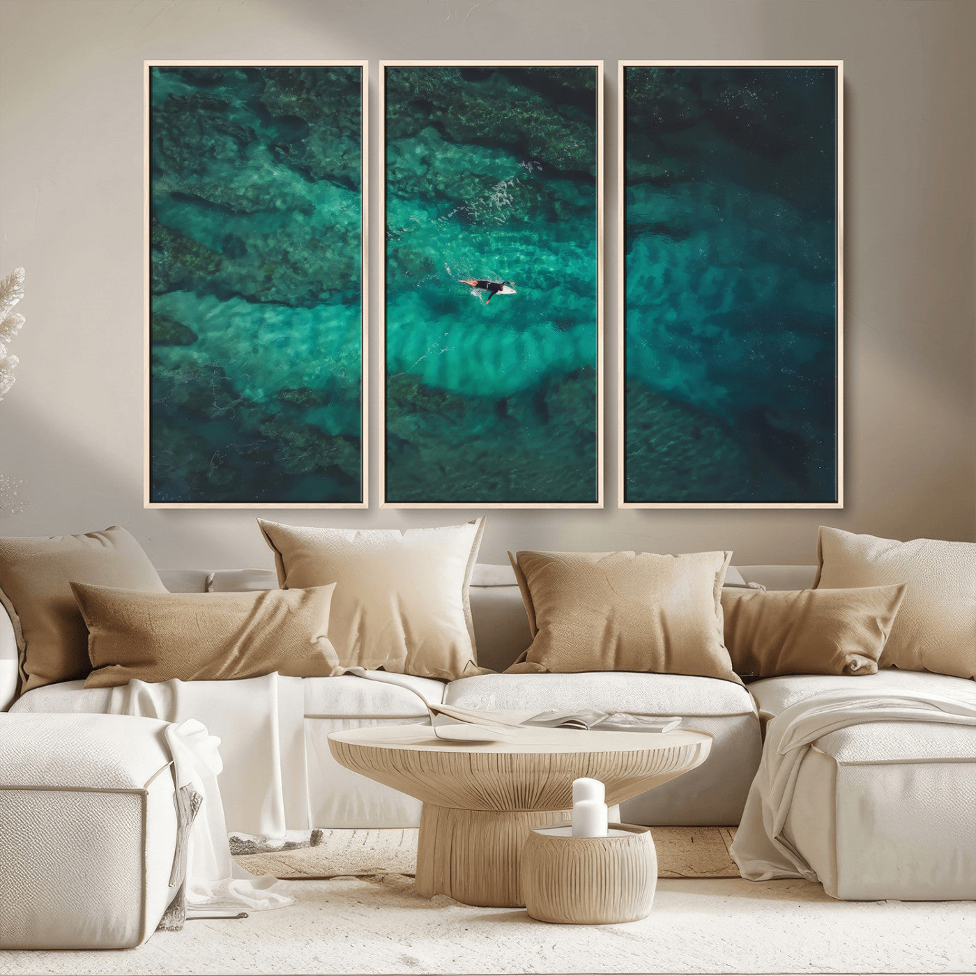 93287752-MGV-CV-36X24-Ocean Surf Wall Art Canvas Print, Framed Blue Waters Art Picture Print, Vibrant Seascape Perfect Coastal Adventure Decor Artwork