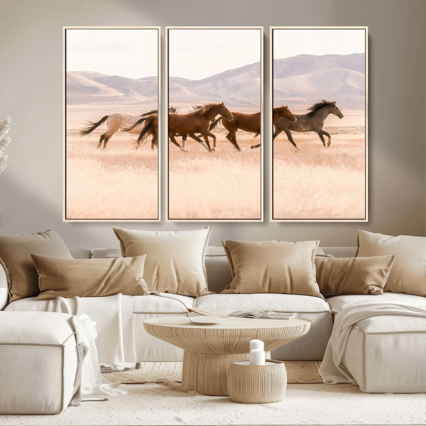 83644685-MGV-CV-36X24-Wild Horse Art Wall Art Canvas Print, Framed Rustic Western Art Picture Print, Desert Horse Scene Perfect Rustic Western Decor