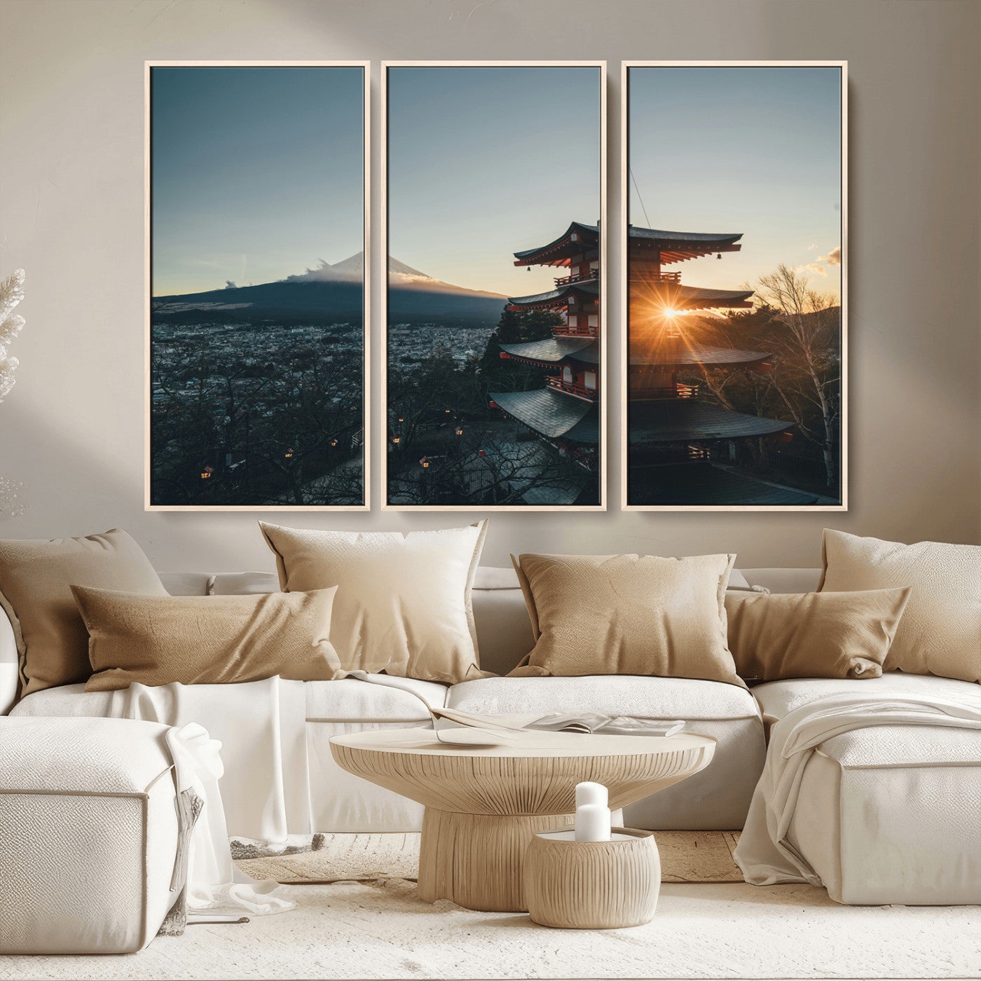 87729656-MGV-CV-36X24-Mount Fuji Wall Art Canvas Print, Framed Japan Travel Art Picture Print, Chureito Pagoda Perfect Zen Minimalism Decor Artwork