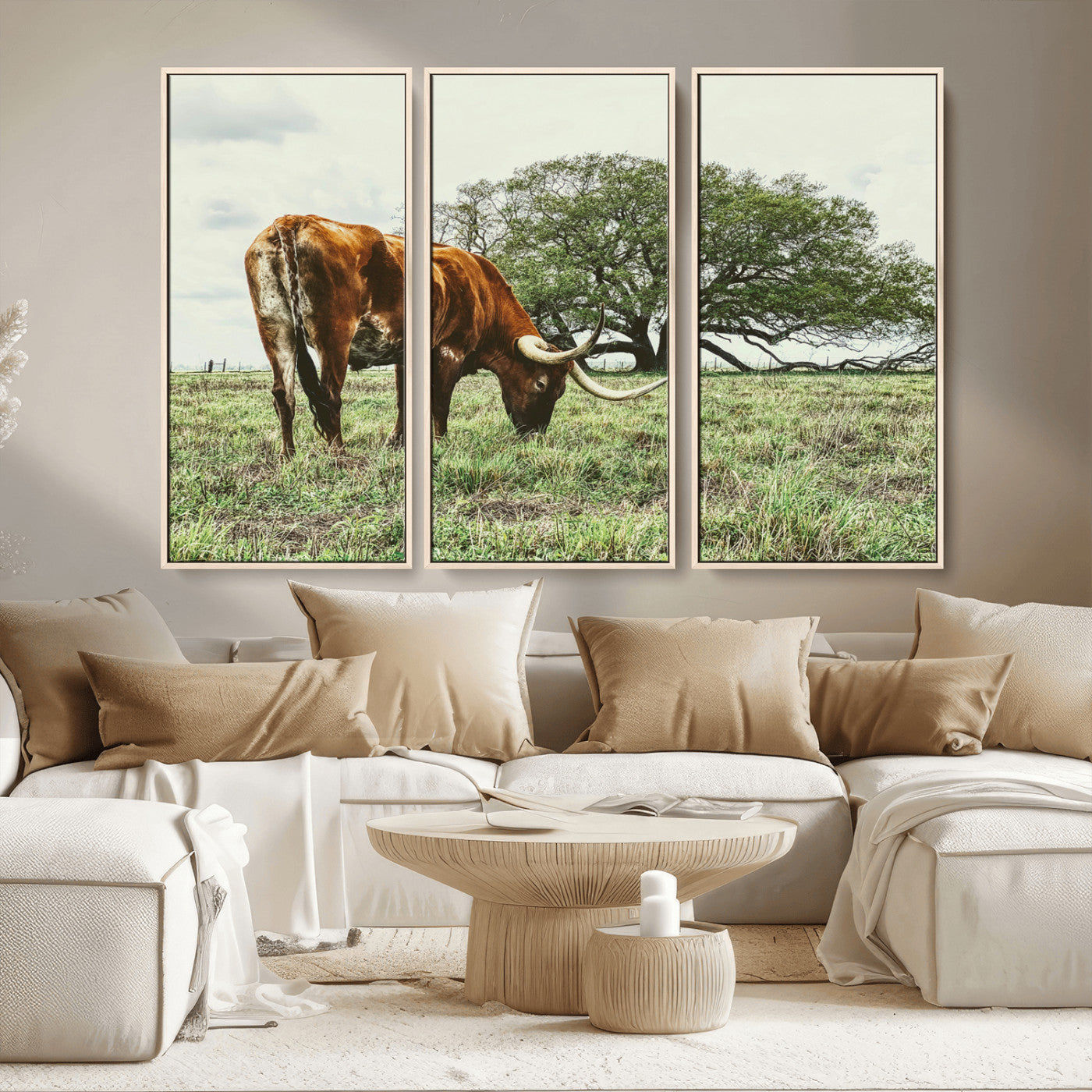 91866234-MGV-CV-36X24-Texas Longhorn Wall Art Canvas Print, Framed Rustic Ranch Art Picture Print, Western Cattle Perfect Rustic Farmhouse Decor Artwork
