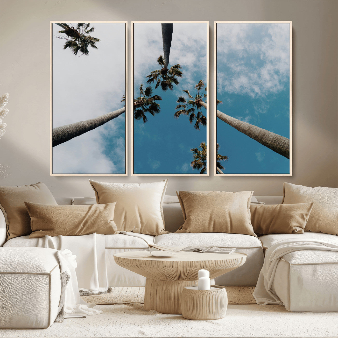 45236398-MGV-CV-36X24-Tropical Palm Trees Wall Art Canvas Print, Framed California Sky Art Picture Print, Minimalist Nature Perfect Coastal Minimalist