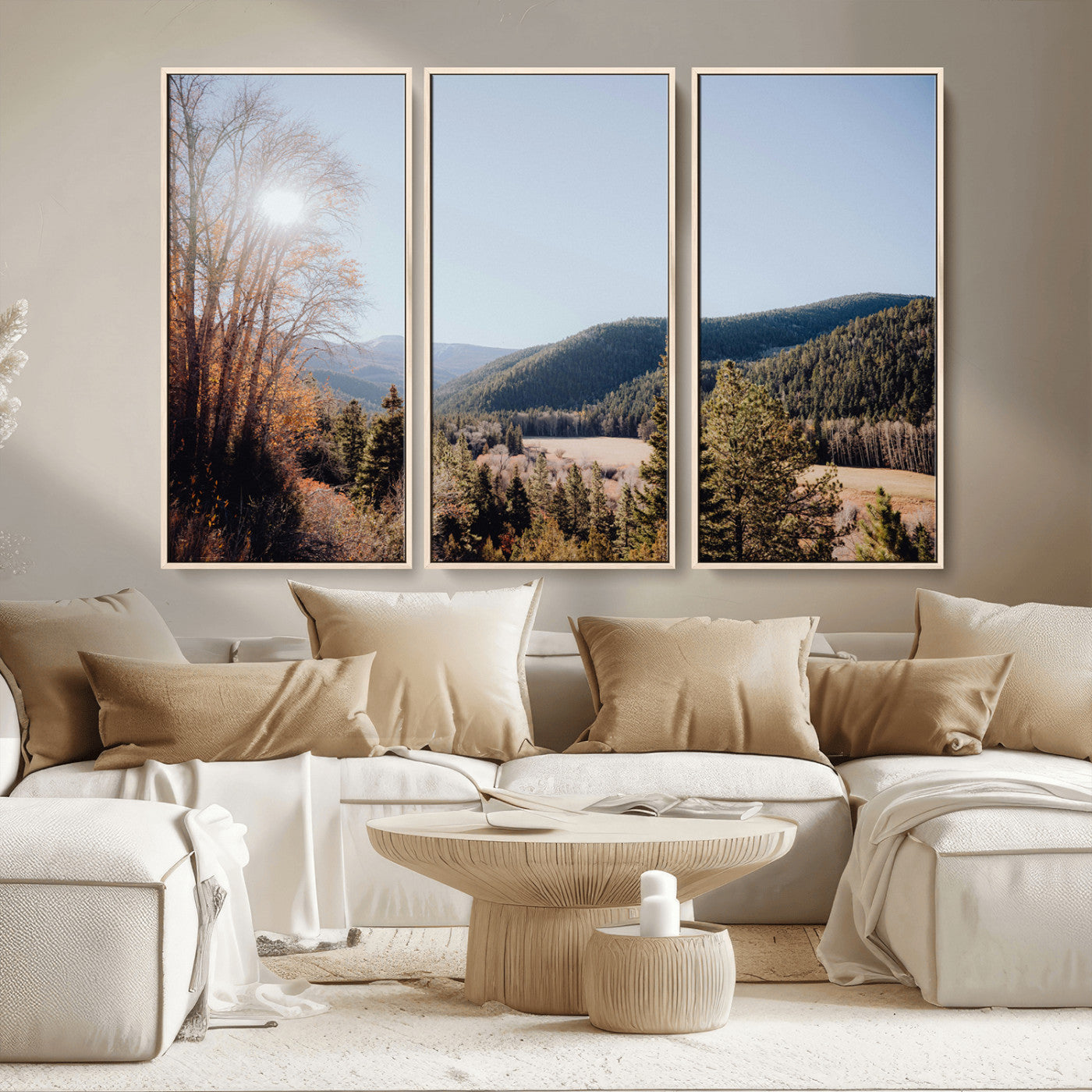 52941305-MGV-CV-36X24-Rustic Landscape Wall Art Canvas Print, Framed Serene Valley Art Picture Print, Pine Tree Horizon Perfect Rustic Cabin Decor