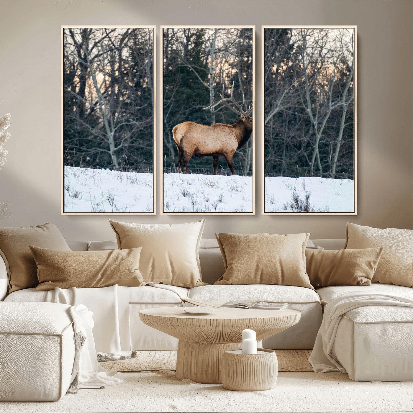 36533178-MGV-CV-36X24-Wild Elk Photography Wall Art Canvas Print, Framed Winter Wildlife Art Picture Print, Snowy Forest Perfect Rustic Lodge Decor