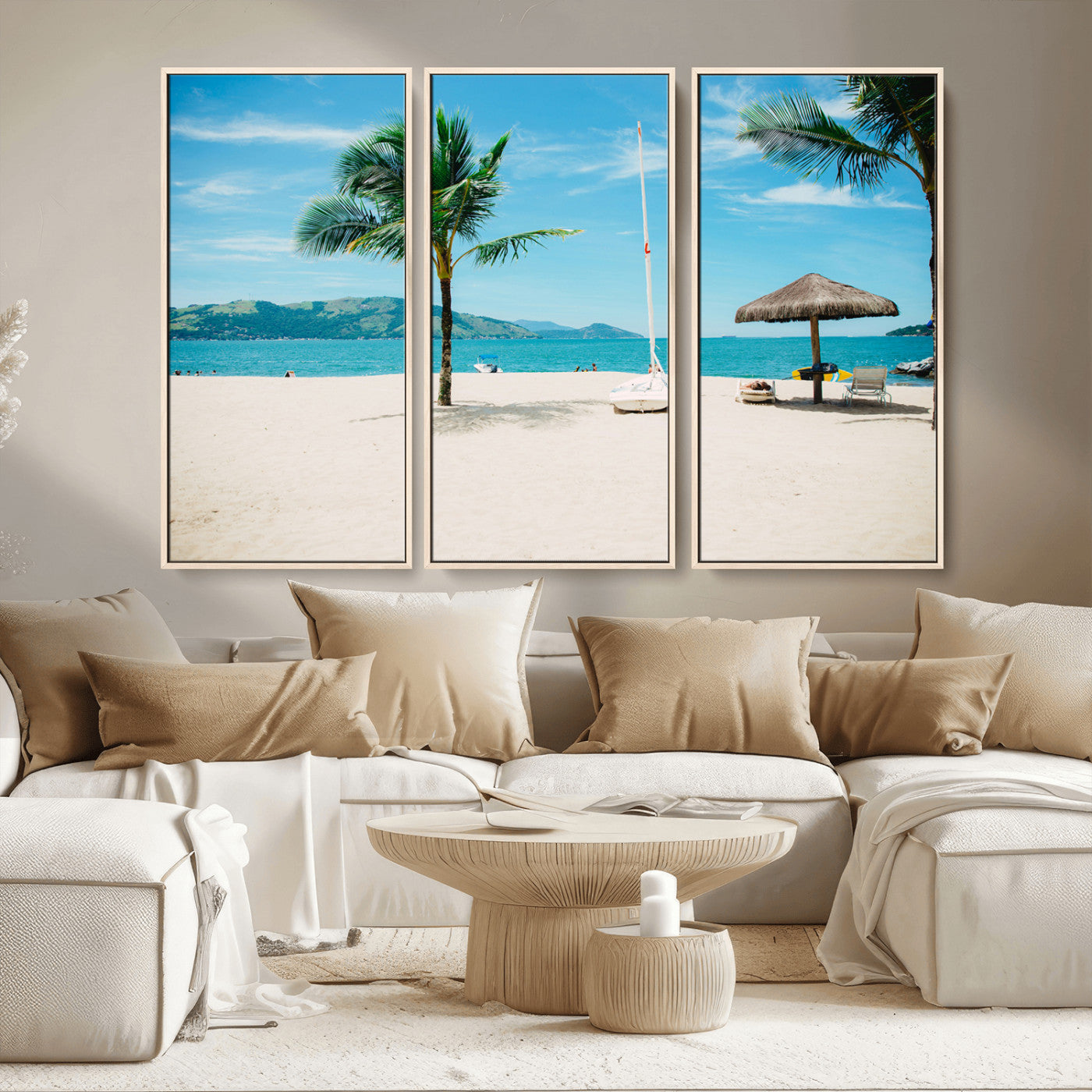 42623350-MGV-CV-36X24-Tropical Beach Wall Art Canvas Print, Framed Palm Tree Art Picture Print, Ocean View Perfect Tropical Coastal Decor Artwork