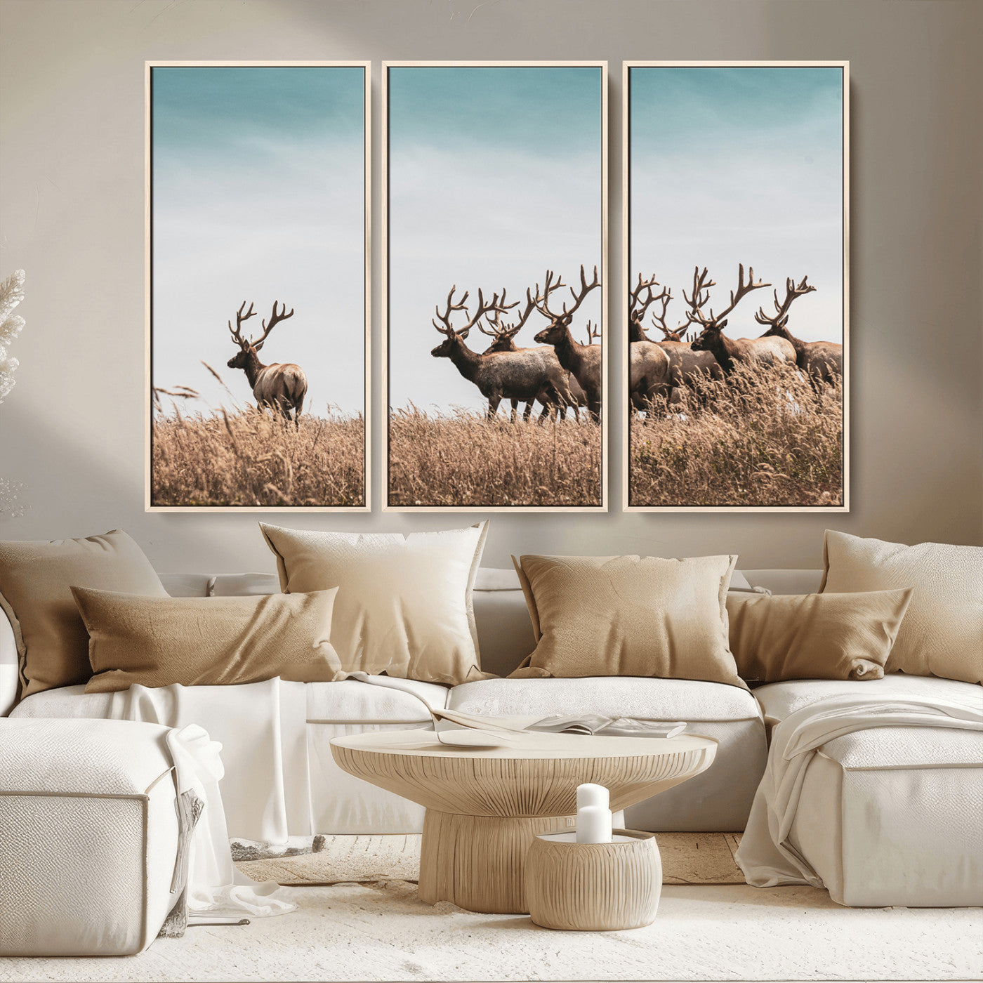 81594705-MGV-CV-36X24-Elk Herd Wall Art Canvas Print, Framed Wildlife Photography Art Picture Print, Rustic Nature Print Perfect Rustic Wildlife Decor