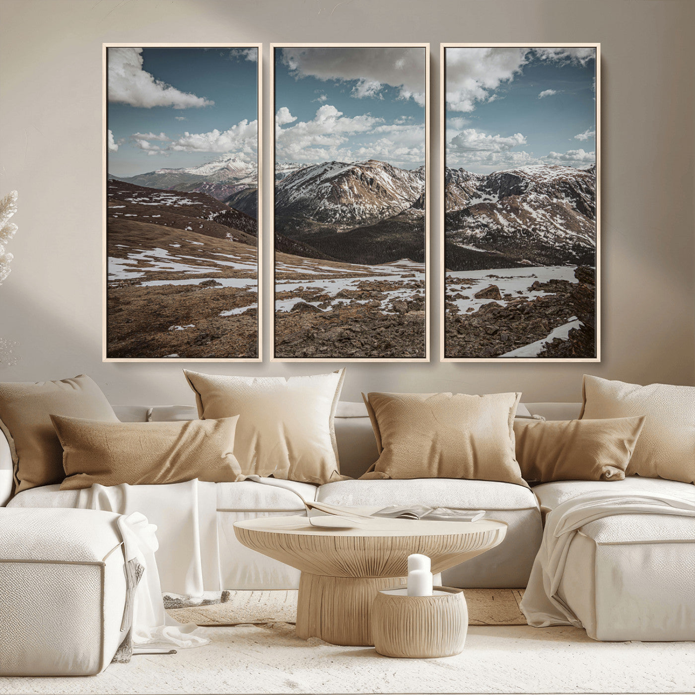 44565953-MGV-FC-48X32-3P_Natural-Mountain Landscape Wall Art Canvas Print, Framed Snowy Peaks Art Picture Print, Rugged Highlands Perfect Rustic Adventure Decor