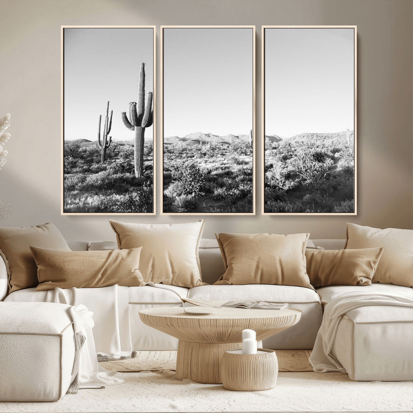 85205054-MGV-CV-36X24-Saguaro Cactus Wall Art Canvas Print, Framed Monochrome Landscape Art Picture Print, Scenic Arizona View Perfect Minimalist