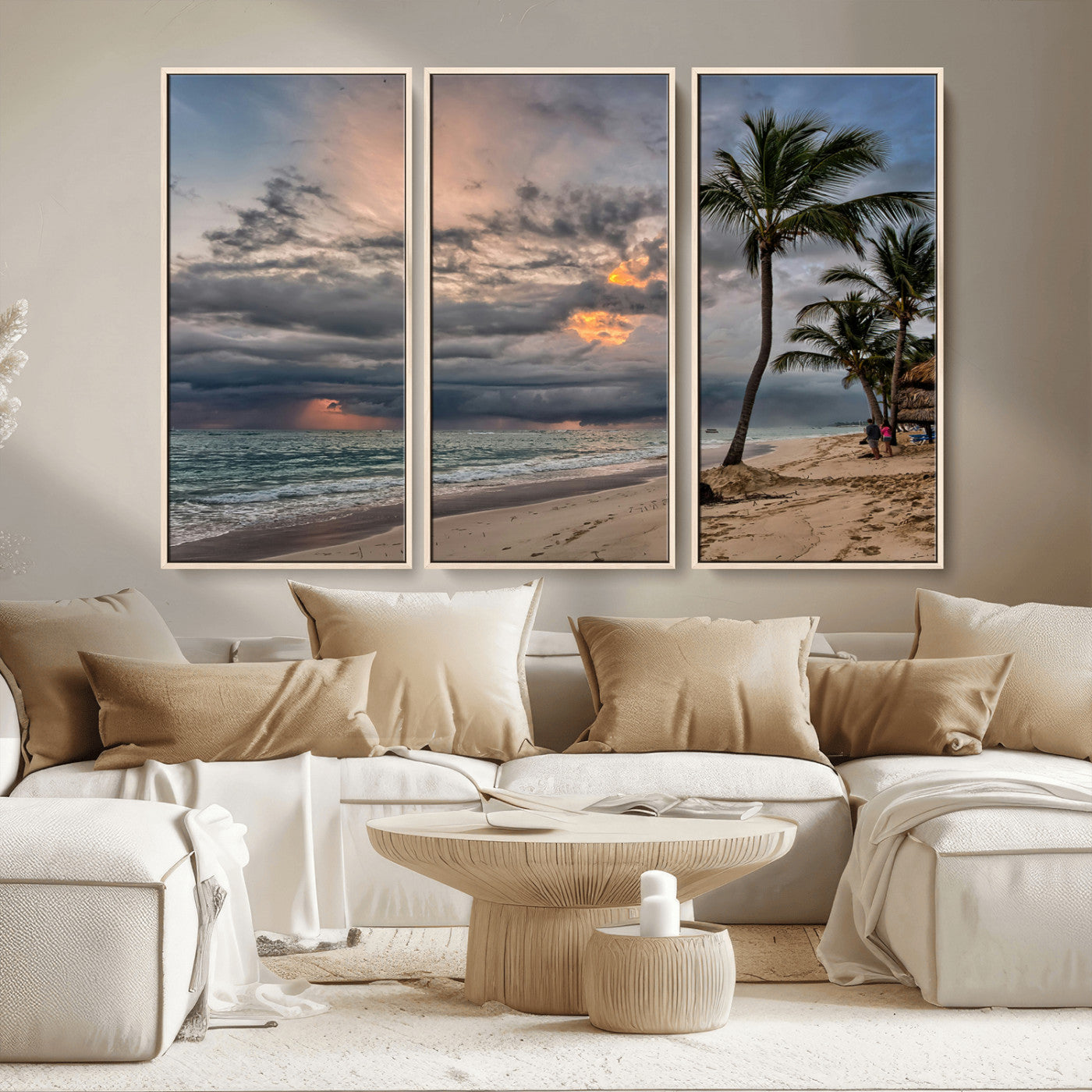 62574547-MGV-CV-36X24-Tropical Storm Wall Art Canvas Print, Framed Moody Beach Art Picture Print, Dramatic Sky Perfect Tropical Coastal Decor Artwork