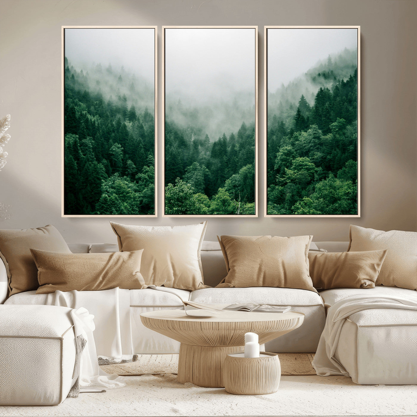 45265379-MGV-CV-36X24-Misty Forest Wall Art – Green Mountain Pine Tree Landscape Canvas Print, Nature Photography Artwork Home Decor for Bedroom, Living