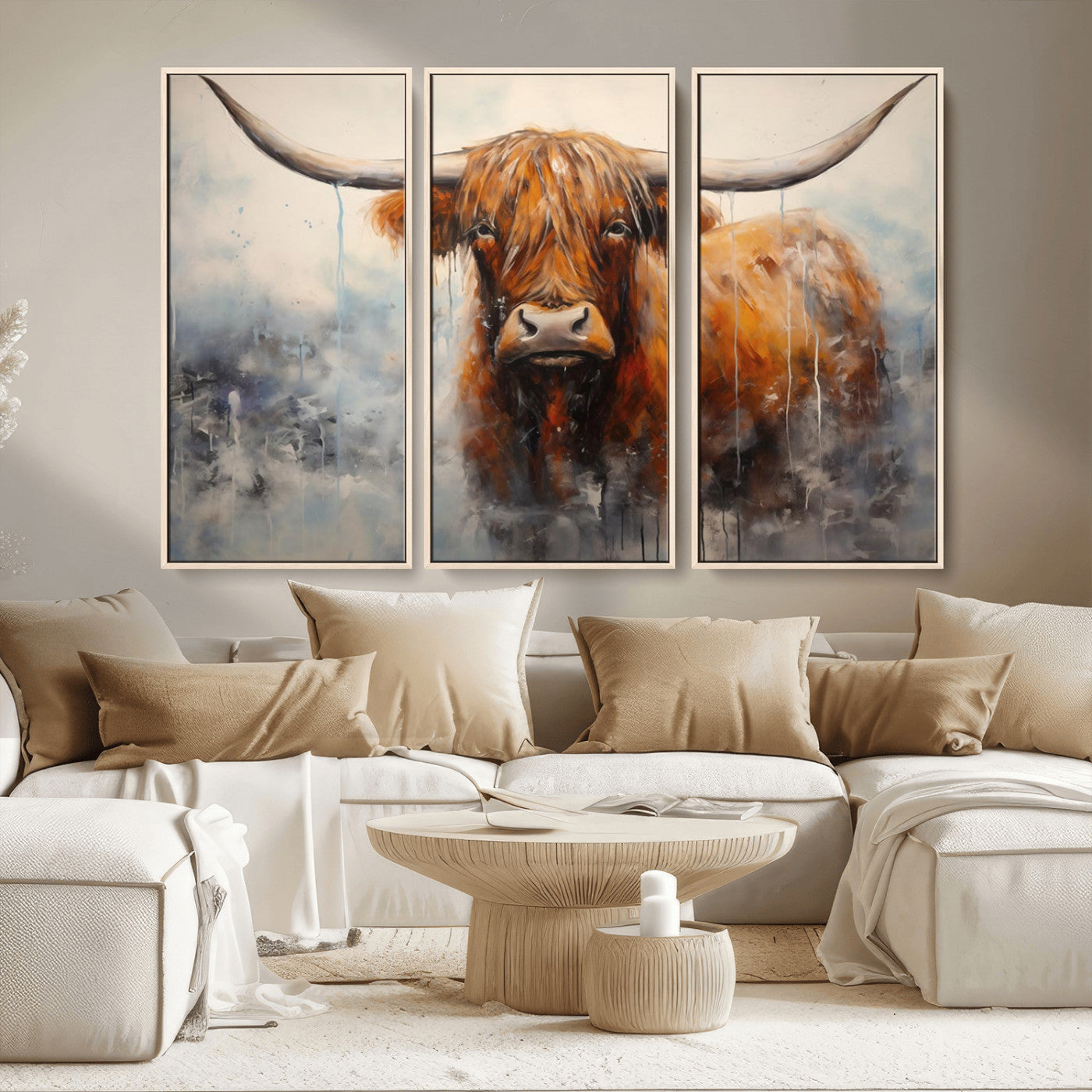 X61001-MGV-CV-36X24-Scottish Highland Wall Art Canvas Print, Framed Longhorn Art Picture Print, Western Cow Perfect Farmhouse Decor Artwork