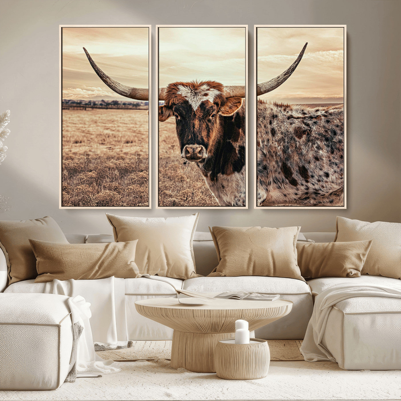 95745718-MGV-CV-36X24-Texas Longhorn Wall Art – Western Cattle Photography Canvas Print, Rustic Ranch Animal Artwork Country Farmhouse Decor for Living