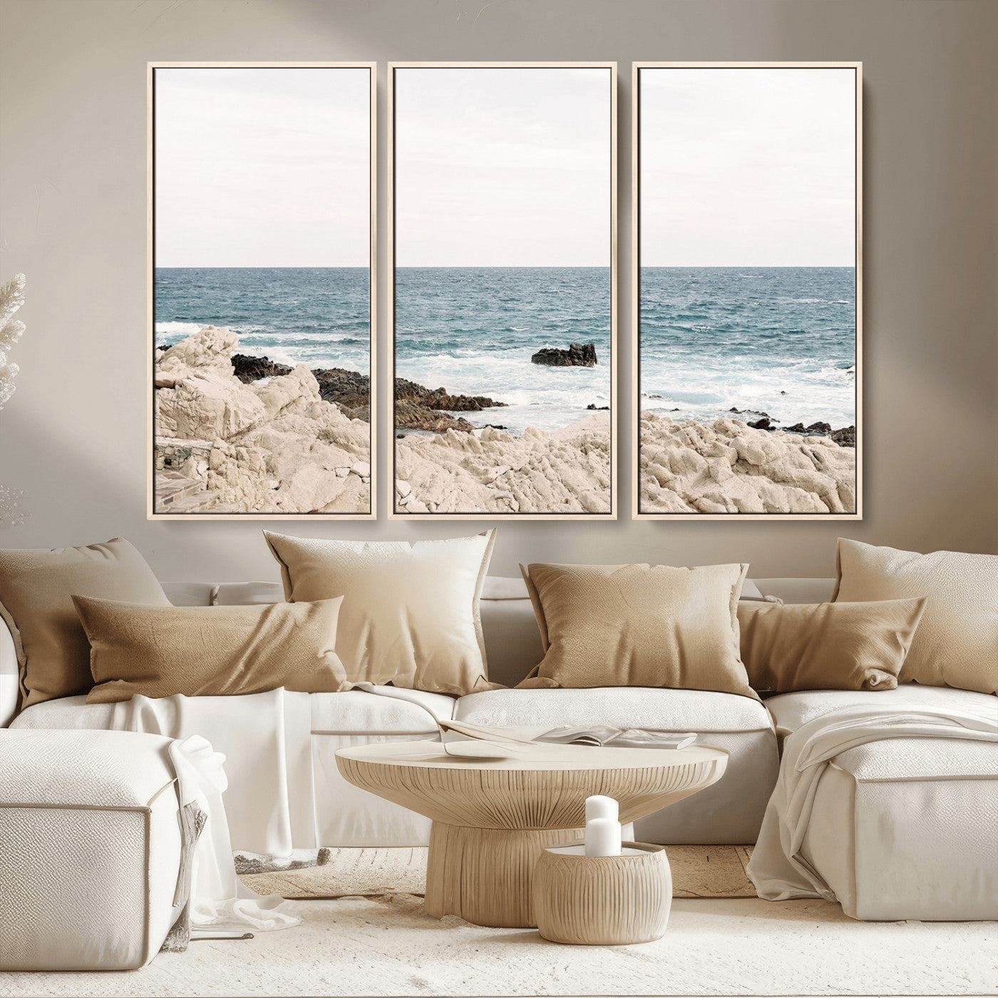 25481980-MGV-CV-36X24-Ocean Coastal Wall Art – Rocky Shoreline and Waves Canvas Print, Serene Beach Landscape Decor for Living Room, Bedroom, or Office