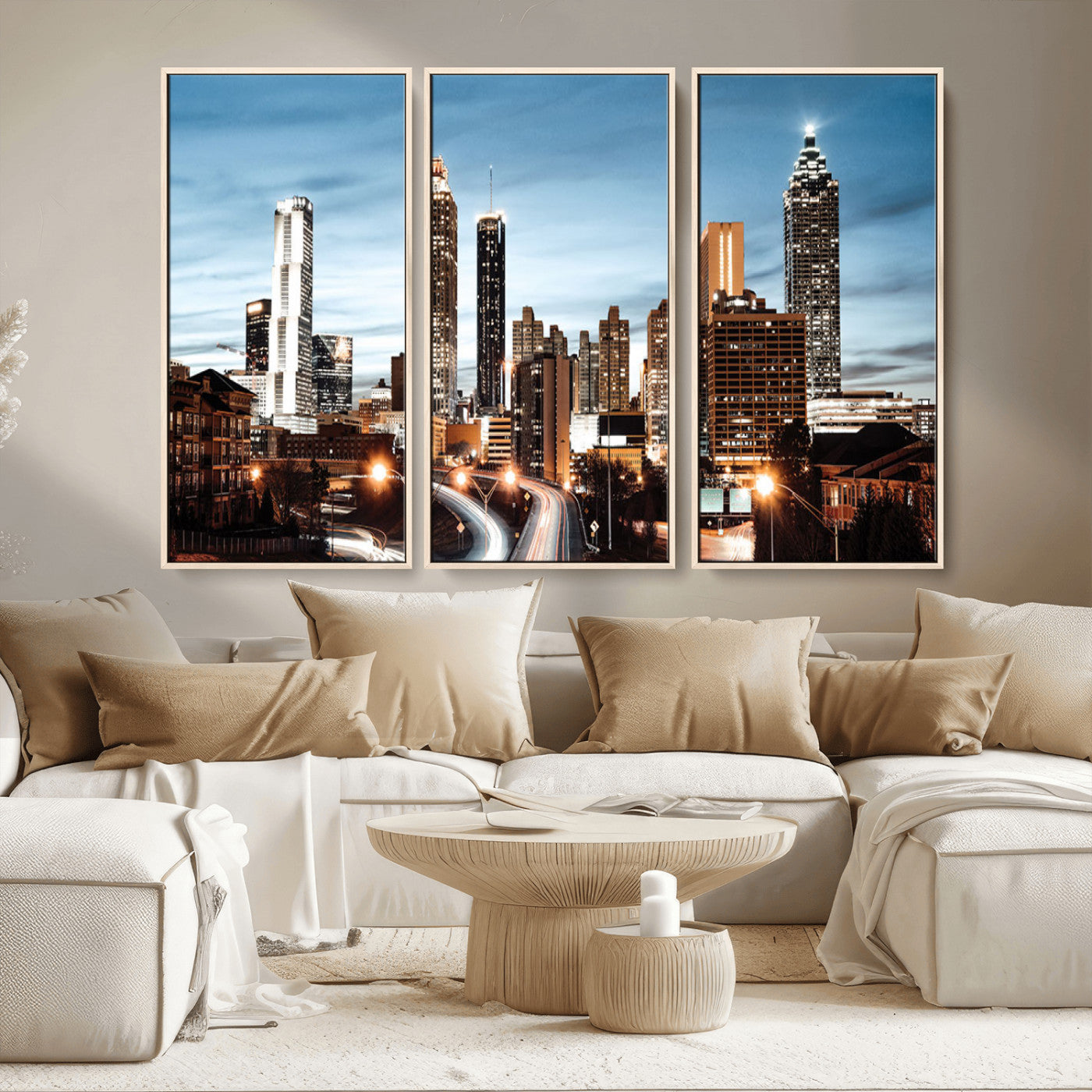 23859158-MGV-CV-36X24-Atlanta Skyline Wall Art – Modern Cityscape Canvas Print with Night Lights and Traffic Trails, Urban Decor for Office, Apartment,