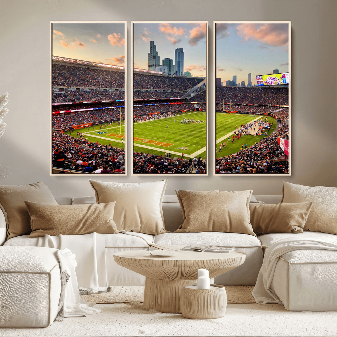 55377093-MGV-FC-48X32-3P_Natural-Soldier Field Wall Art – Panoramic Chicago Bears Football Stadium Canvas Print, Game Day Sports Decor for Man Cave, Bar, Office,