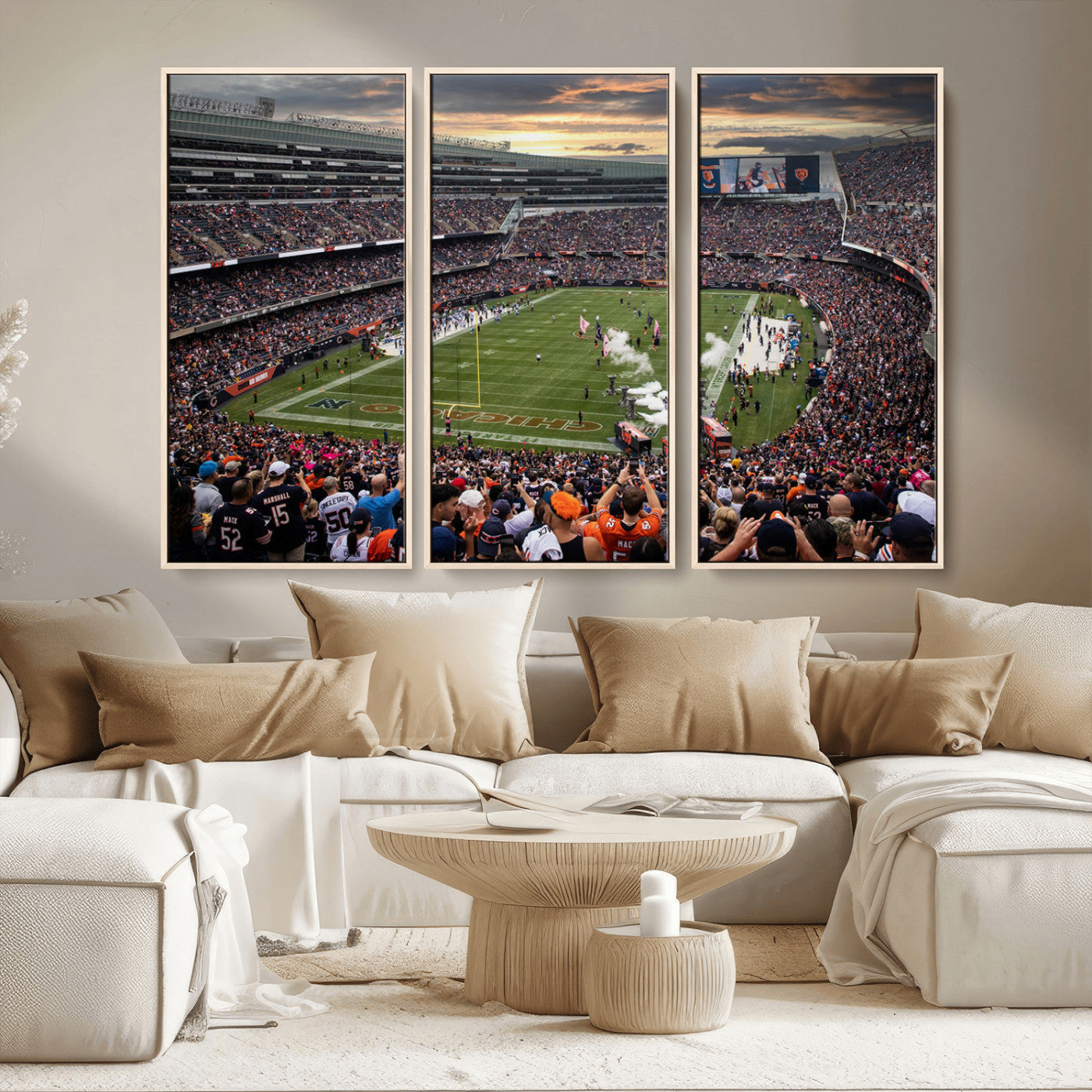87578930-MGV-CV-36X24-Soldier Field Wall Art – Chicago Bears Football Stadium Sunset Canvas Print, Game Day Sports Decor for Man Cave, Bar, Office, or