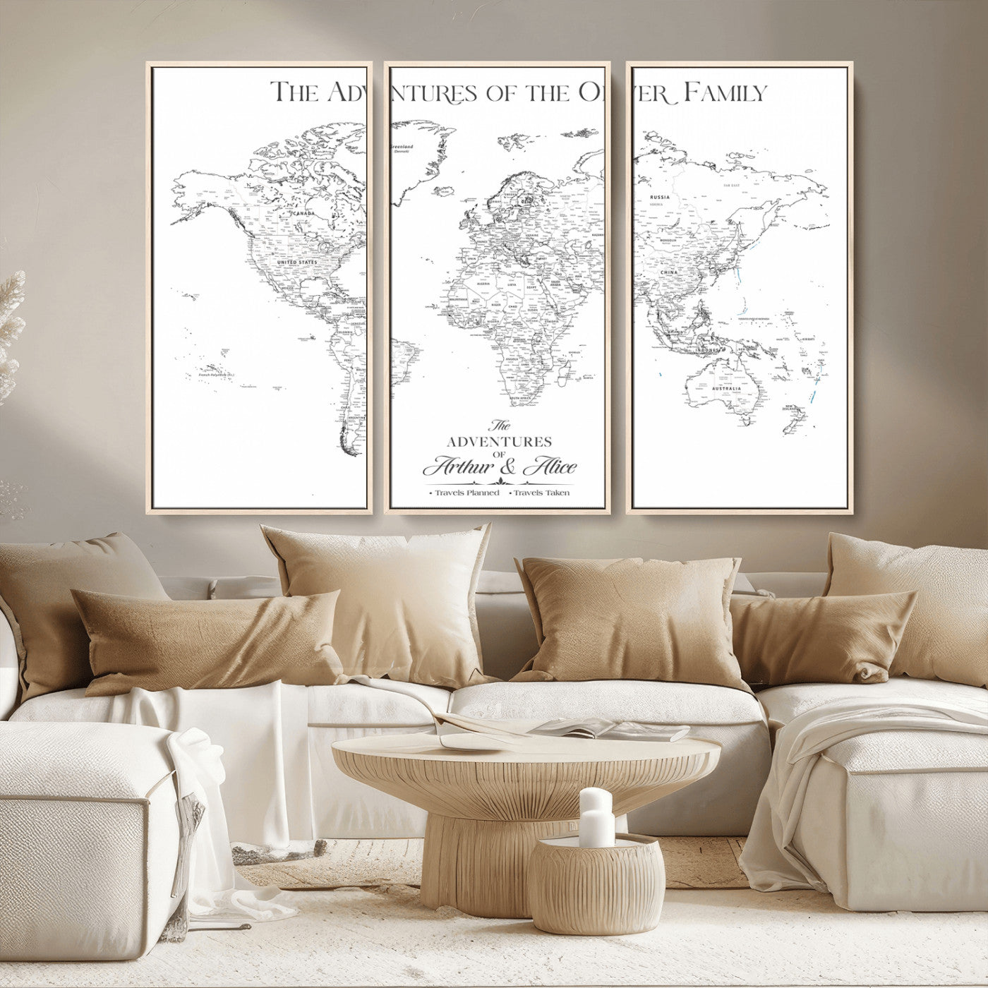 21029247-MGV-CV-36X24-Minimalist World Map Wall Art – Black and White Travel Adventure Print, Modern Family Travel Map Decor for Living Room, Bedroom,
