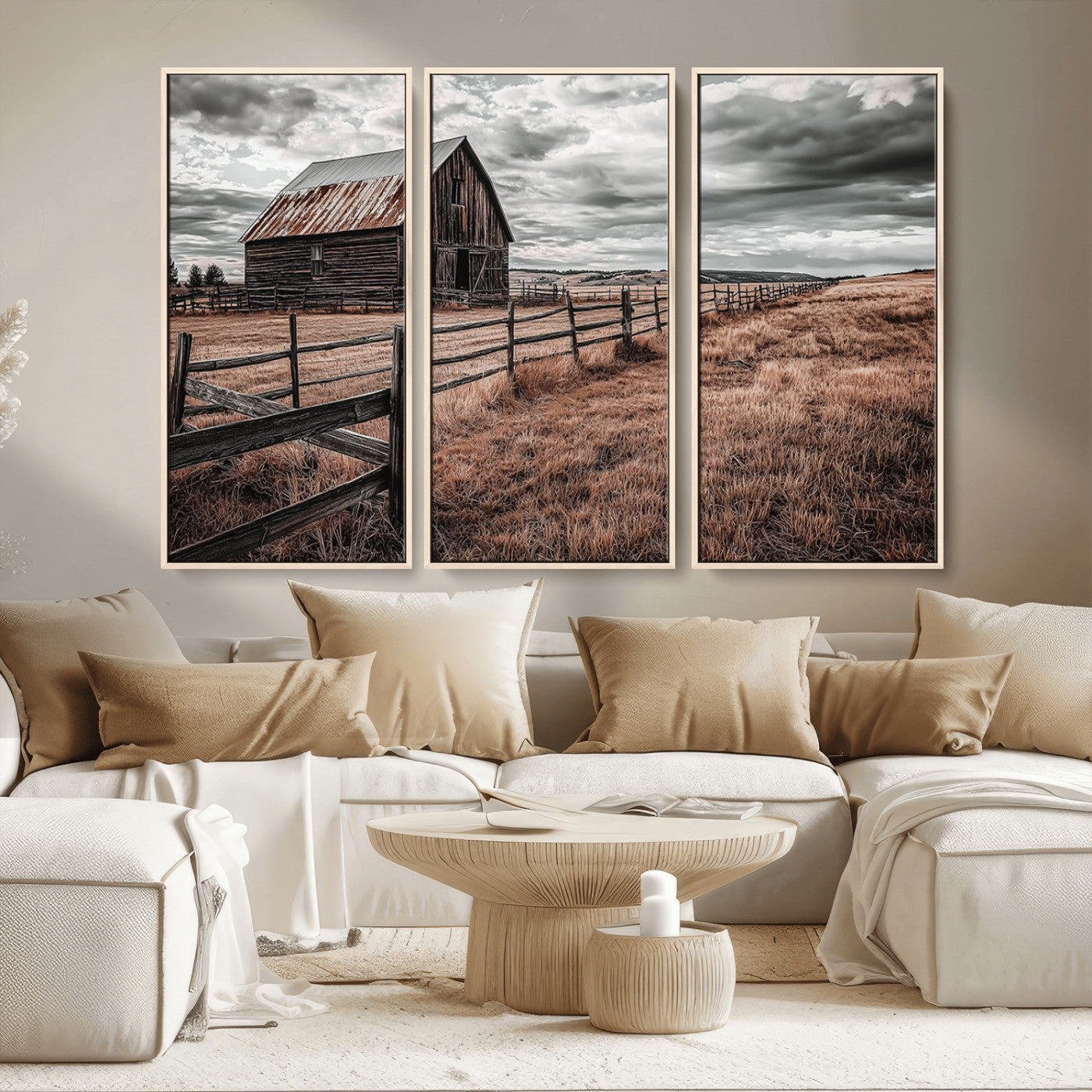 70676381-MGV-CV-36X24-Rustic Barn Wall Art – Weathered Farmhouse Canvas Print, Country Landscape Photography Decor for Bedroom, Living Room, Office,