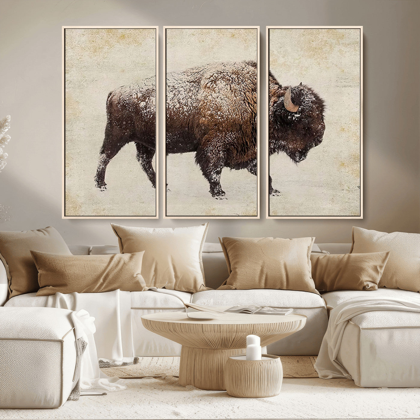 54810031-MGV-CV-36X24-Western Wall Art – Snow Covered Bison Canvas Print, Rustic Wildlife Photography Decor for Bedroom, Living Room, Office, Lodge,