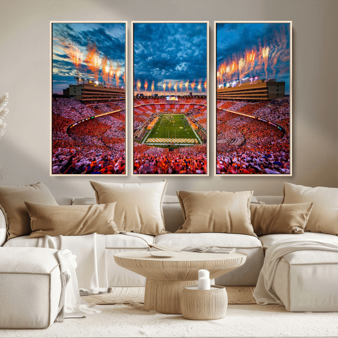 94266219-MGV-CV-36X24-Neyland Stadium Wall Art – Panoramic Tennessee Volunteers Checkerboard Crowd Fireworks Canvas Print, Football Game Day Sports
