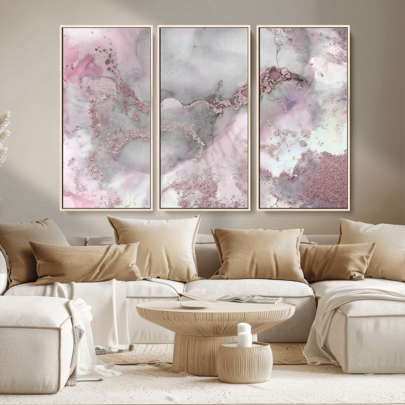 16416-MGV-CV-36X24-Blush Marble Wall Art Canvas Print, Framed Rose Gold Art Picture Print, Pink Cloudy Perfect Modern Glam Decor Artwork