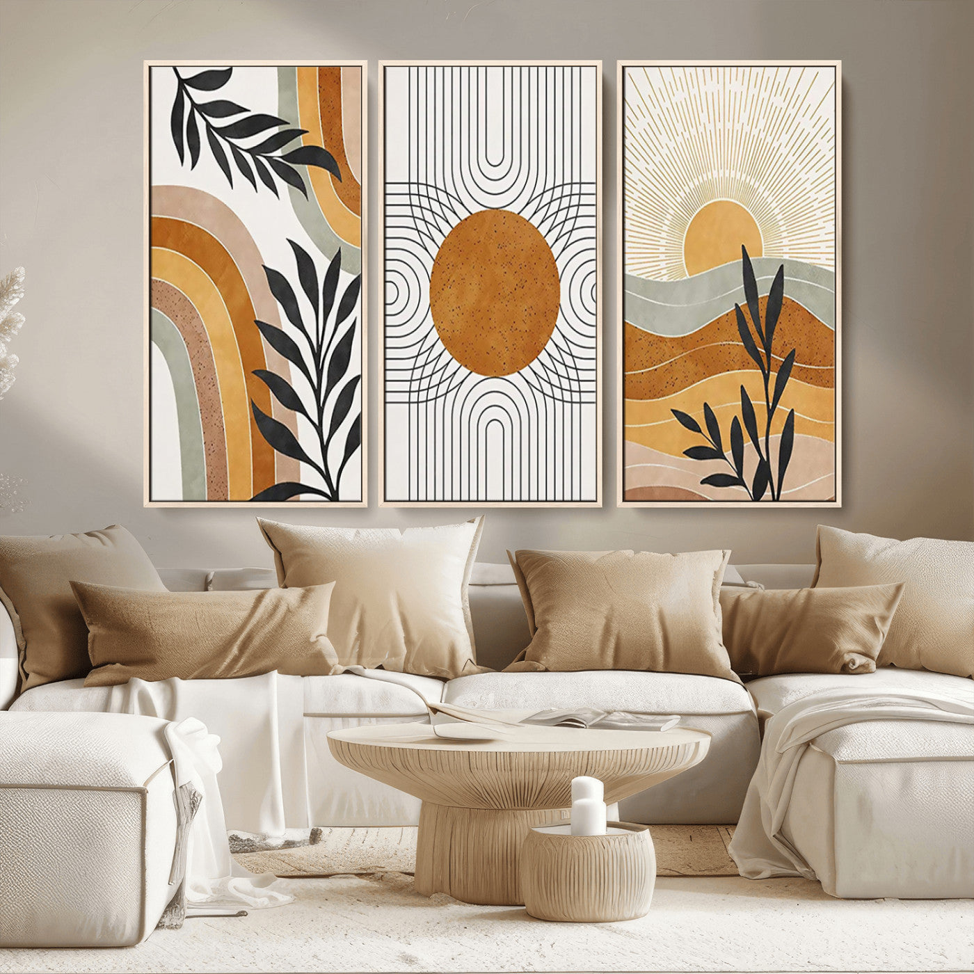 32359-MGV-CV-36X24-Modern Sun Wall Art Canvas Print, Framed Retro Horizon Art Picture Print, Sunburst Design Perfect Mid Century Boho Decor Artwork