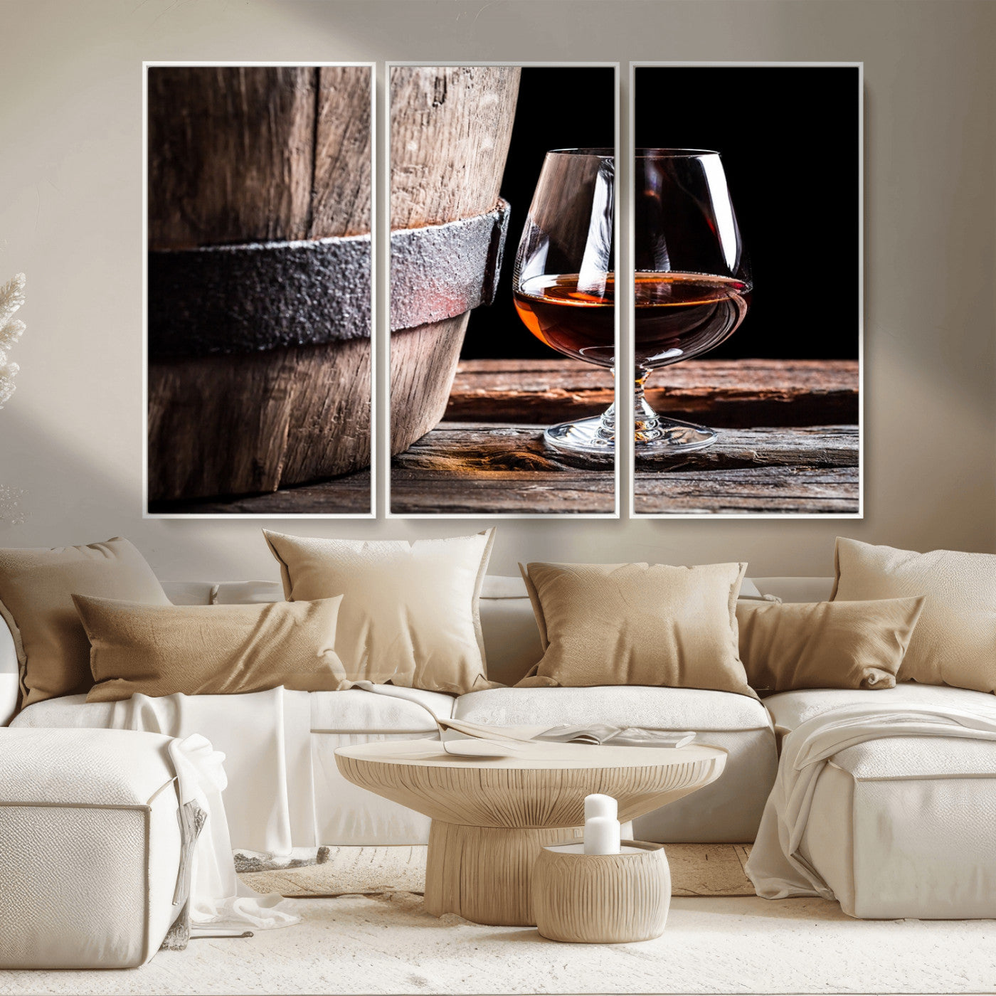 50839-MGV-CV-36X24-Barrel & Brandy Wall Art – Rustic Whiskey Barrel and Brandy Glass Canvas Print, Elegant Home Bar or Lounge Decor for Office, Man