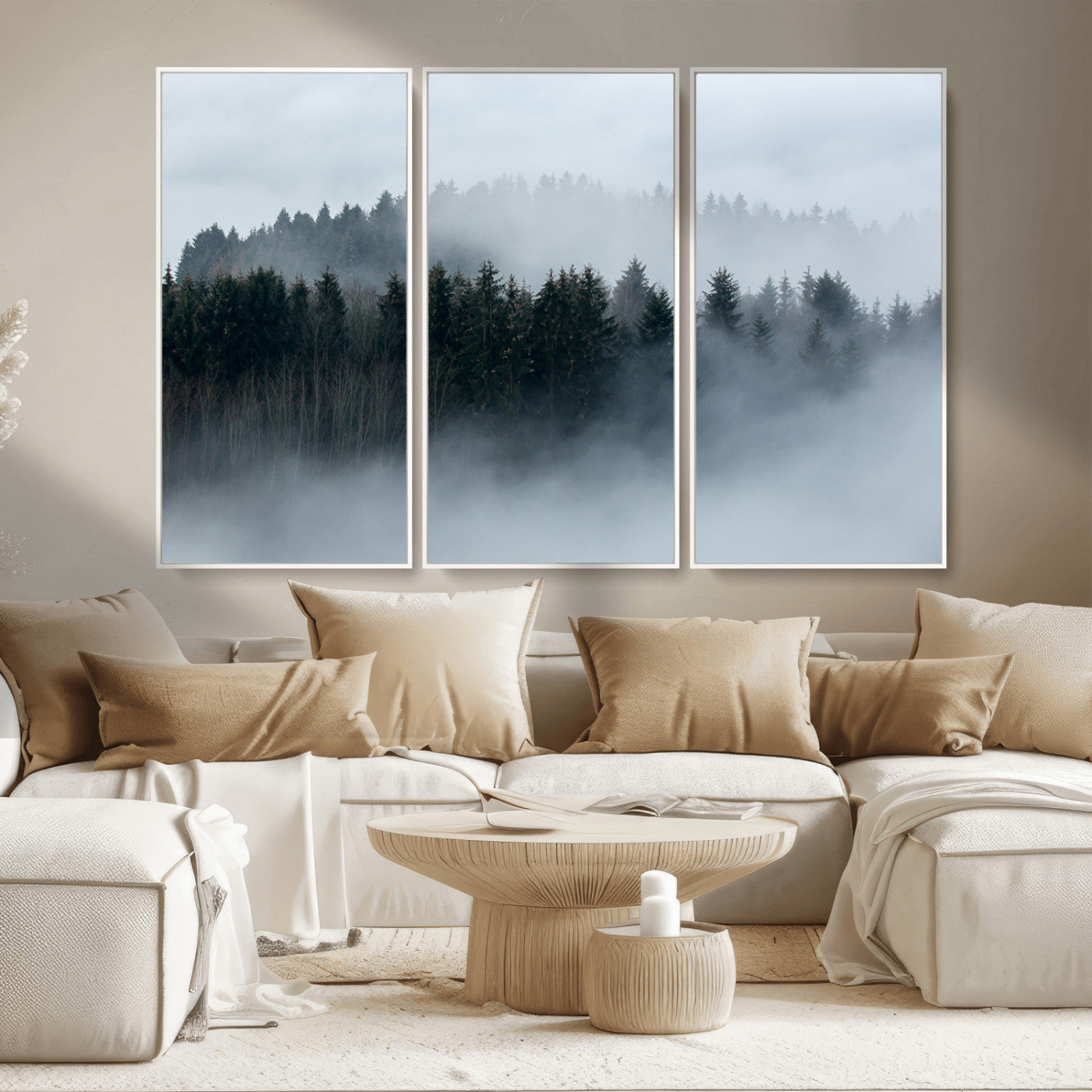 42596-MGV-CV-36X24-Misty Forest Wall Art – Atmospheric Pine Trees Canvas Print, Nature Landscape Decor for Living Room, Bedroom, Office, or Cabin