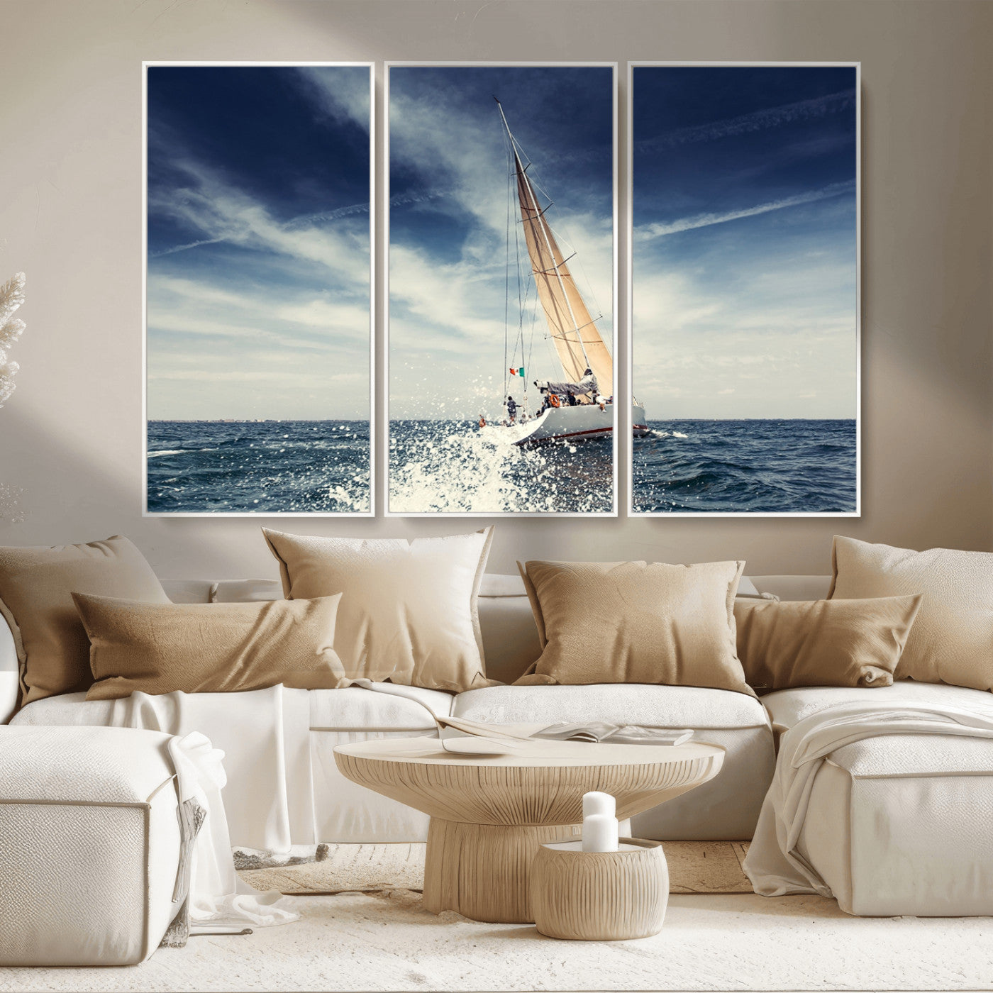 75430-MGV-CV-36X24-Sailing Boat Wall Art – Dynamic Ocean Yacht Canvas Print, Nautical Decor for Living Room, Office, Beach House or Cabin