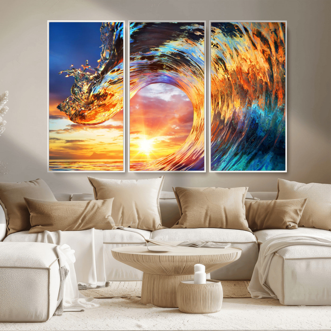 52890-MGV-CV-36X24-Surfing Wave Wall Art Canvas Print, Framed Sunset Ocean Art Picture Print, Ocean Wave Perfect Nautical Decor Artwork